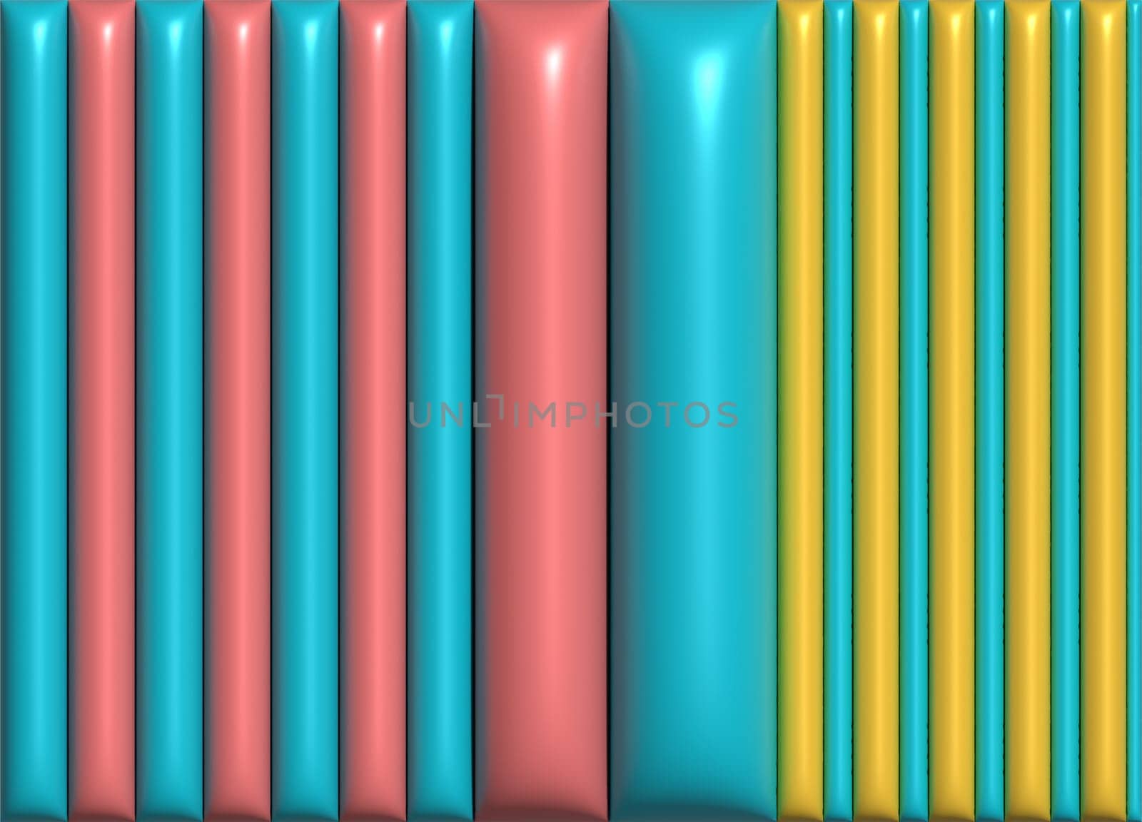 Pink, yellow and blue inflated stripes, 3D rendering illustration