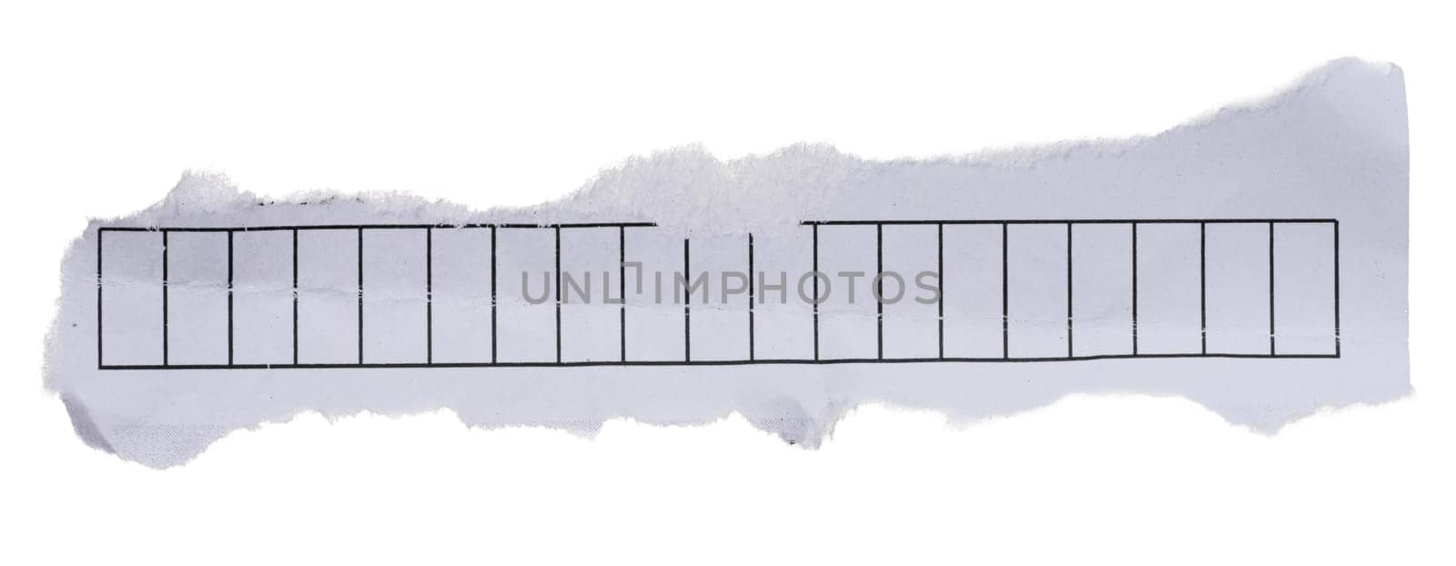 White strip of paper with torn edges on isolated background
