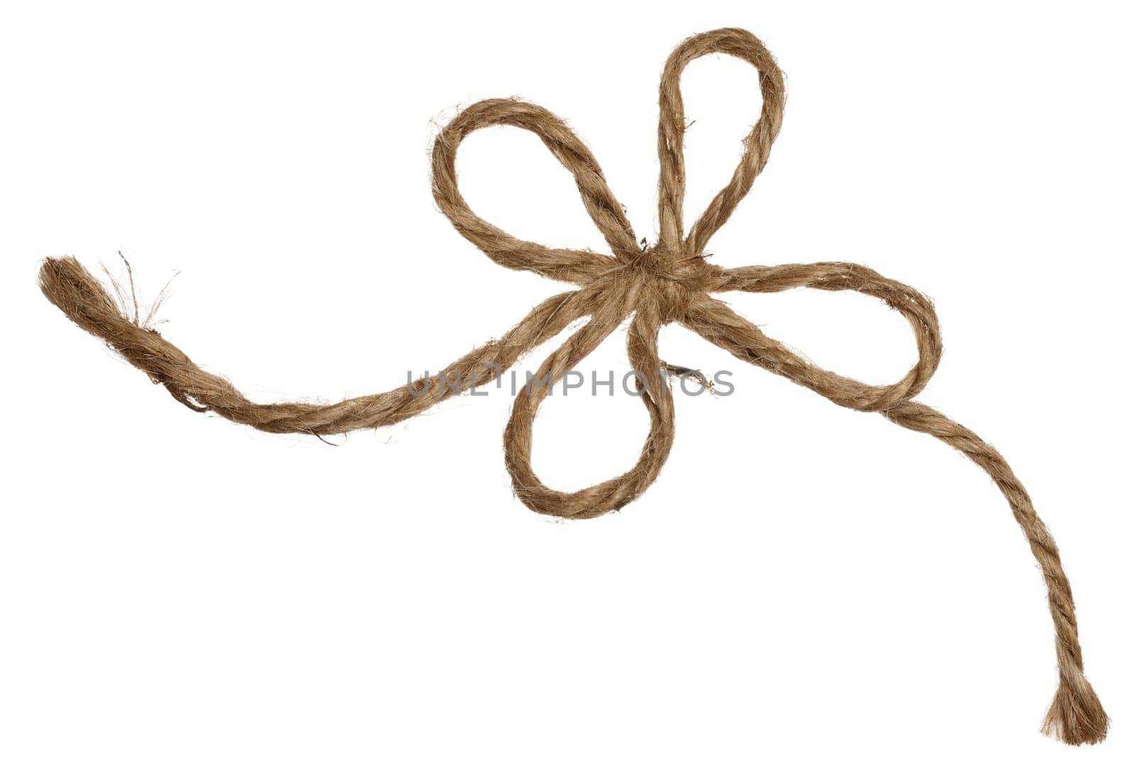 Brown jute rope tied in a bow on an isolated background