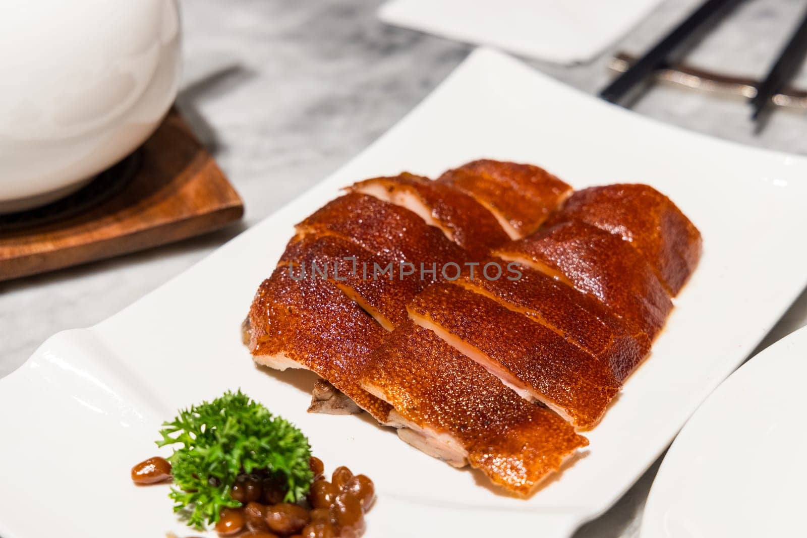 Roasted pork belly in cantonese restaurant