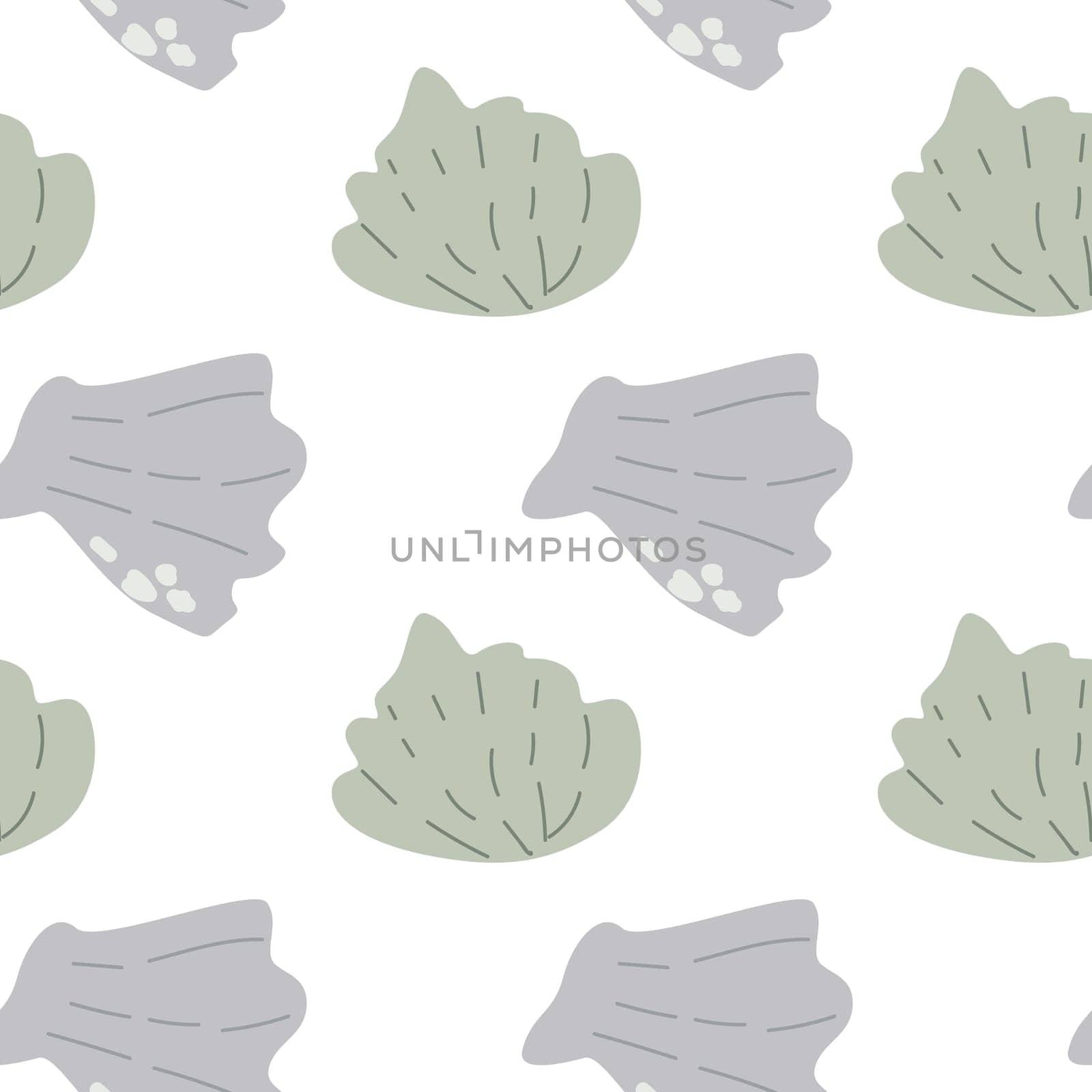 Childrens cute fashion pattern. Childish sea shell seamless background. Marine life elements pattern. Nursery design. Pastel colors. Clams background, seashells, seaweed print. Seashore beach elements