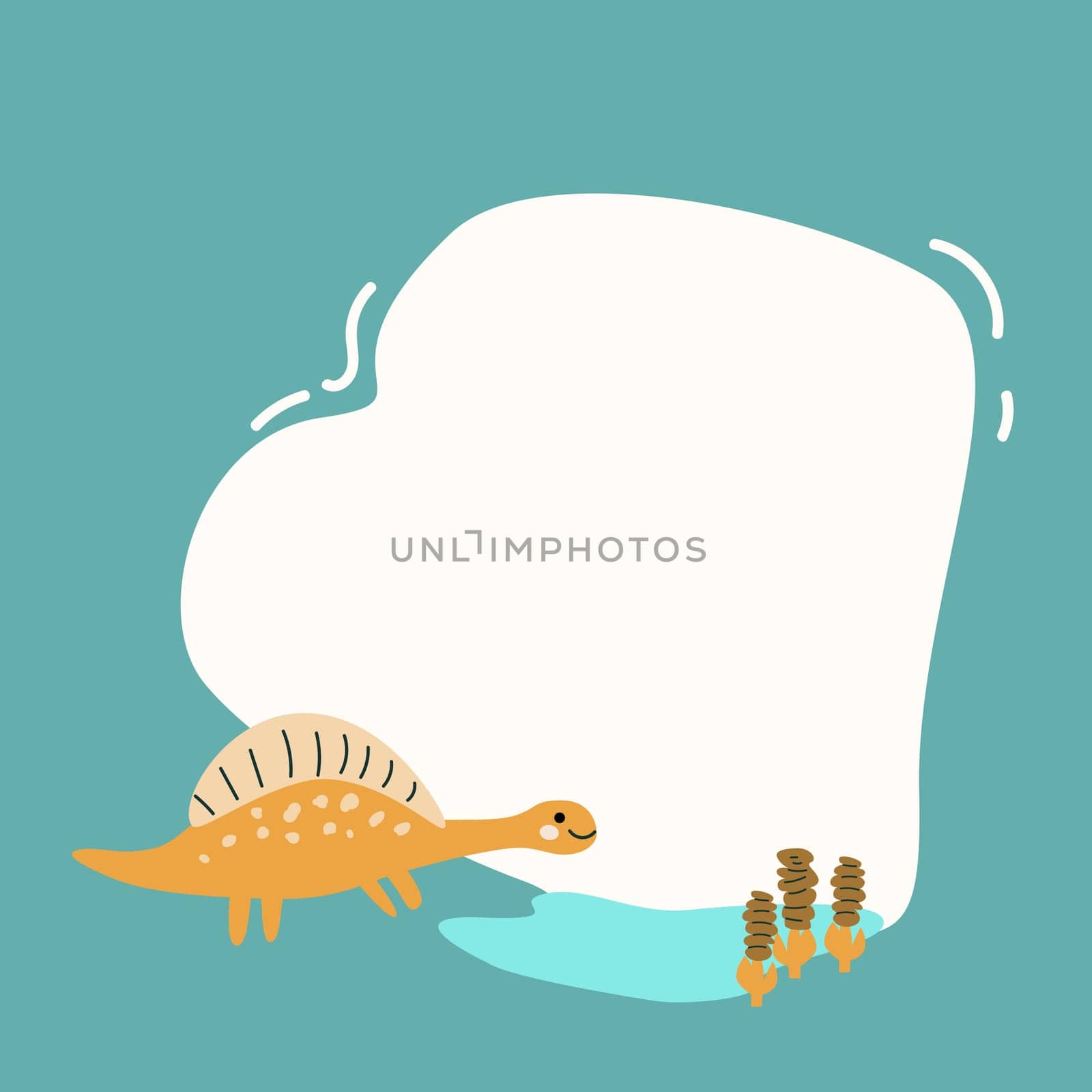 Cute baby dinosaurs background, childish frame for kids design. Childrens cute animals background. Can used for cover design, photo frame, greeting cards, banners.