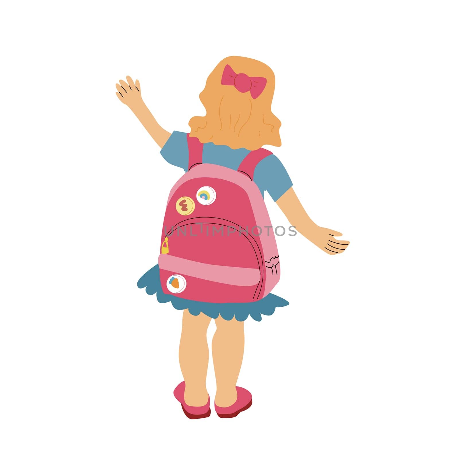 Back to school concept element, Little Girl with Childrens schoolbag. Education character. For September, teachers day holiday background.