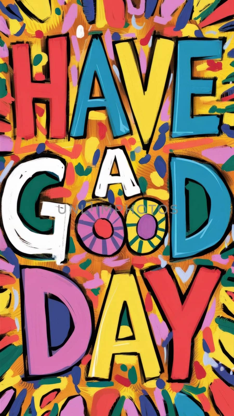 Colorful poster with wishes for a good day.A bright, colorful poster with the words ,Have a nice day, , decorated with bright abstract patterns.