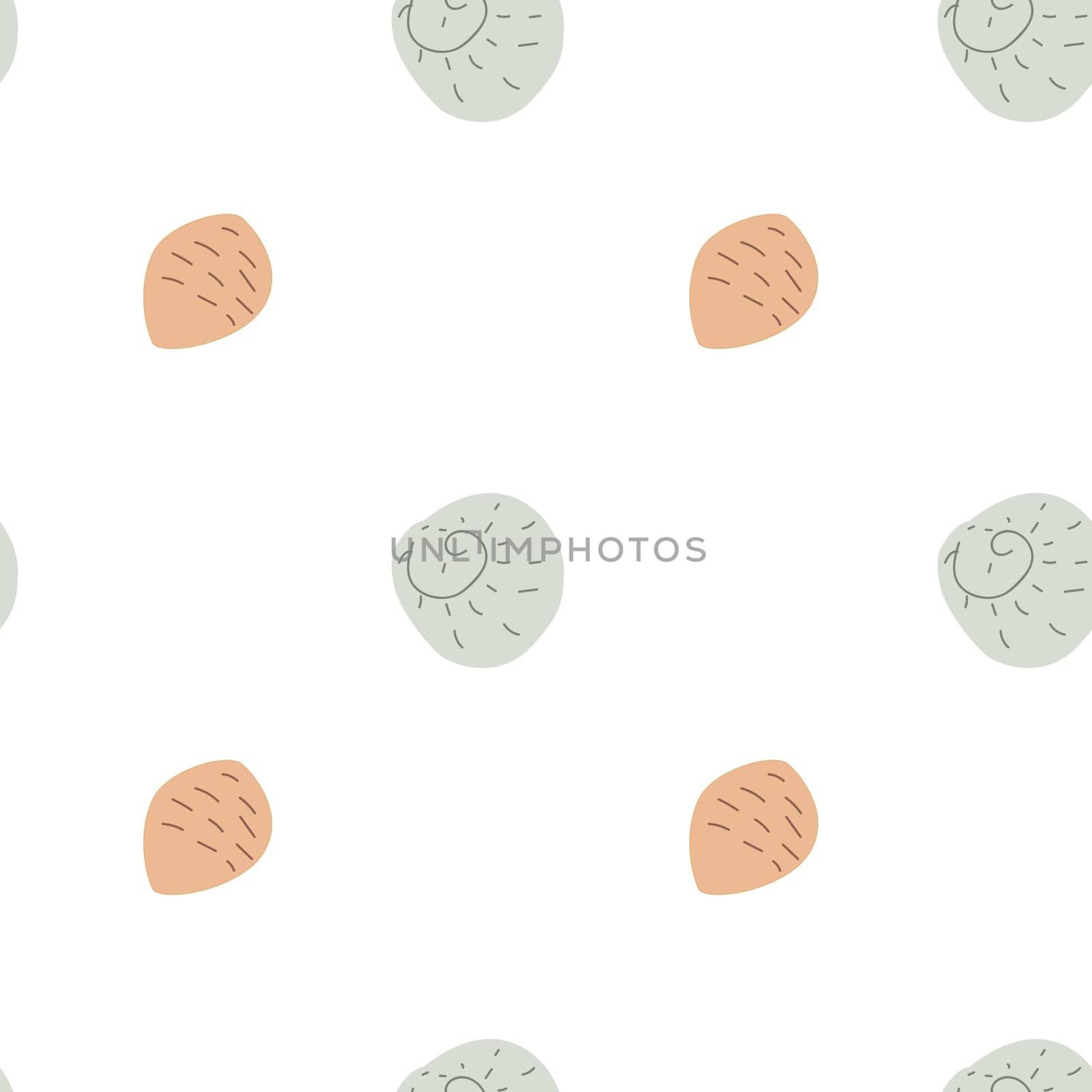 Childrens cute fashion pattern. Childish sea shell seamless background. Marine life elements pattern. Nursery design. Pastel colors. Clams background, seashells, seaweed print. Seashore beach elements