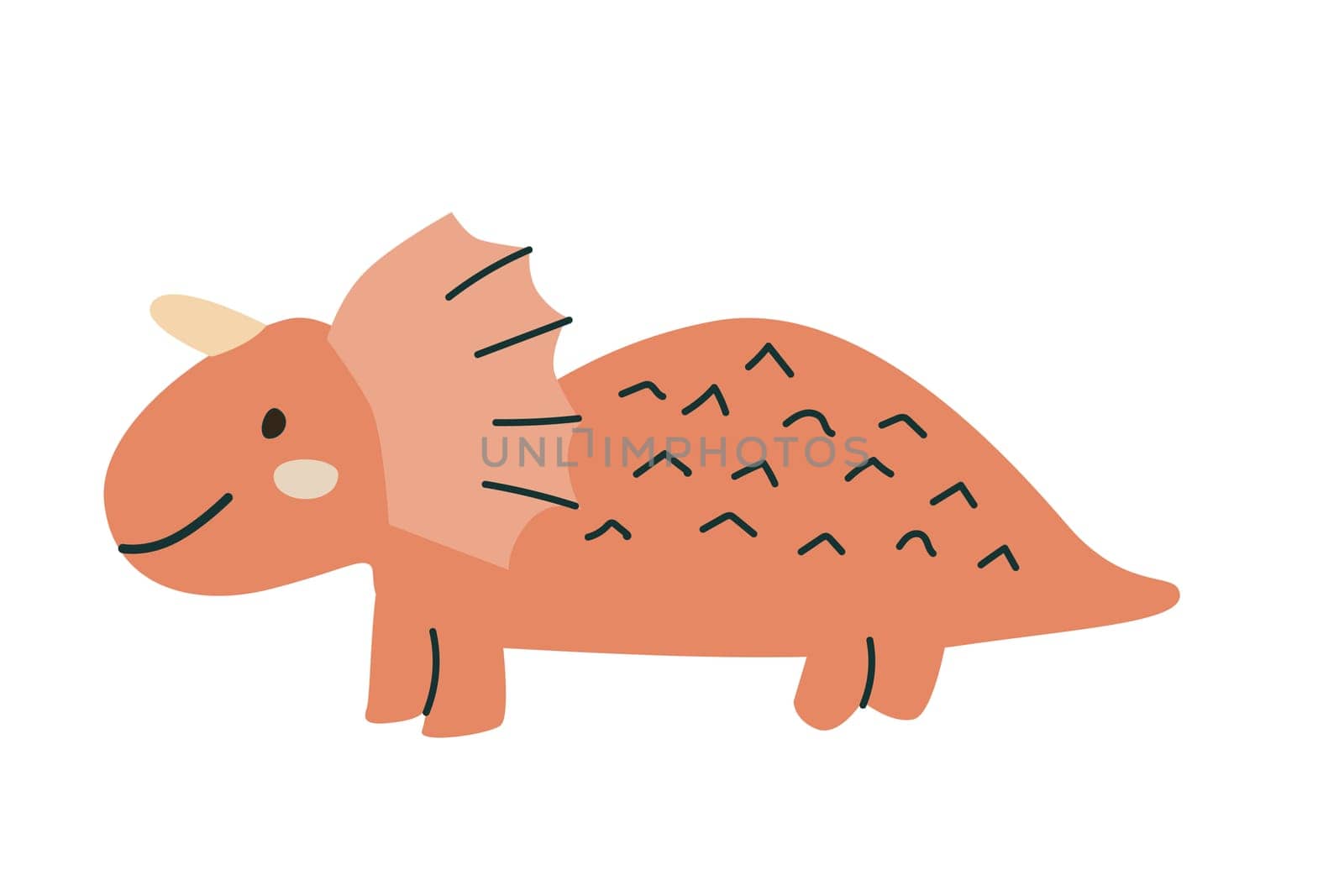 Triceratops dinosaur isolated vector illustration on white background. Cute childrens animal for poster, print for clothes, textile, nursery design, stickers.
