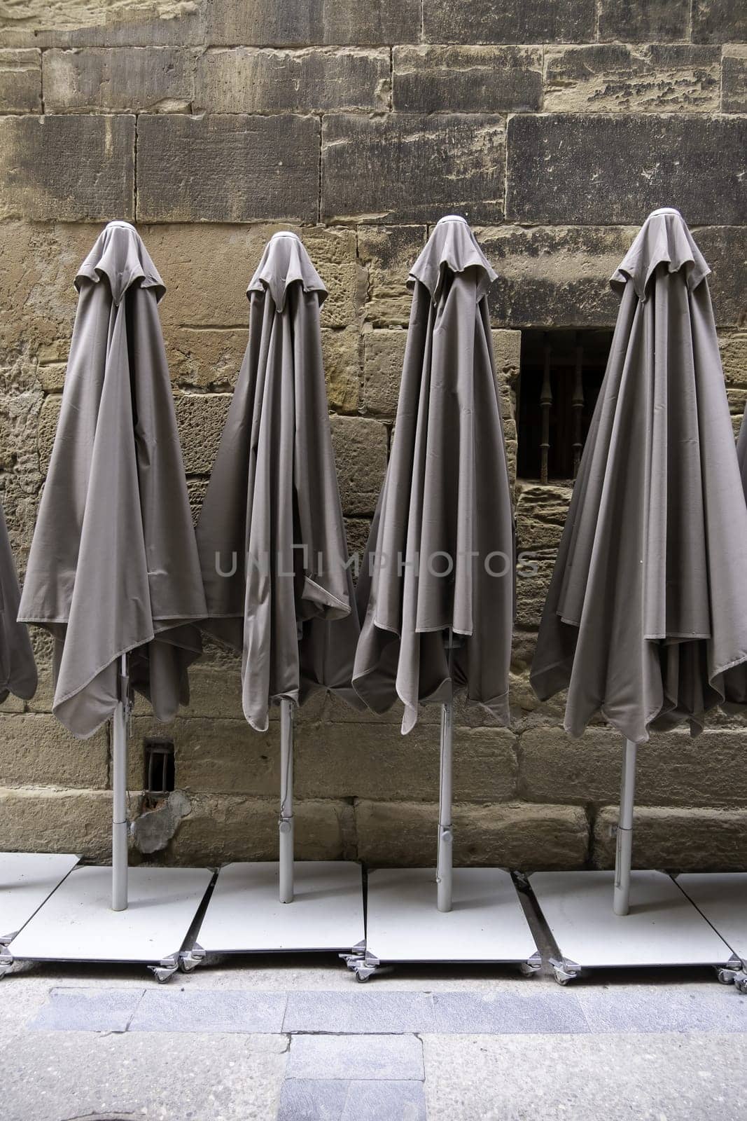 Detail of large umbrellas to protect from the sun