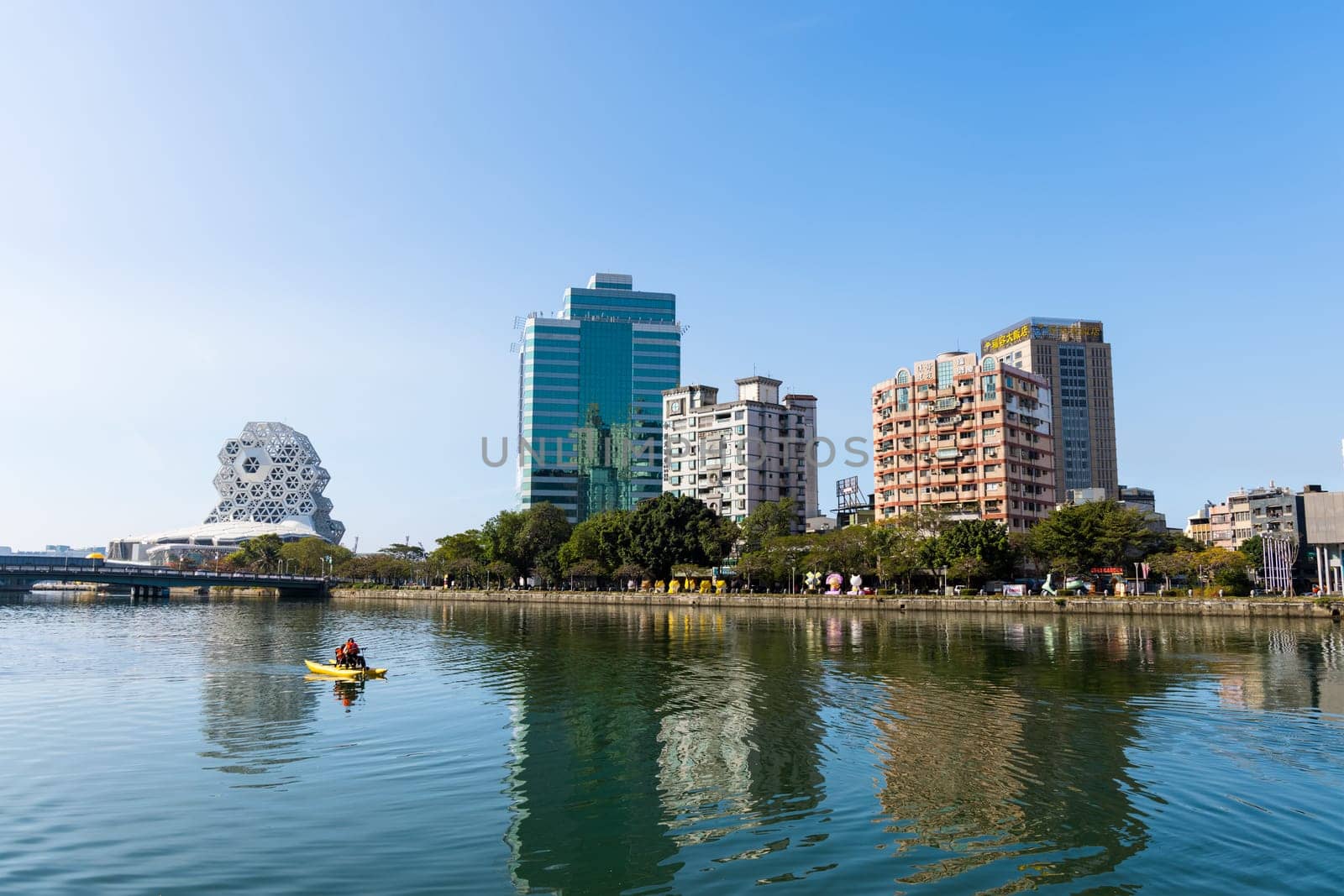 Kaohsiung, Taiwan 01 February 2024: Kaohsiung city in riverside at Taiwan