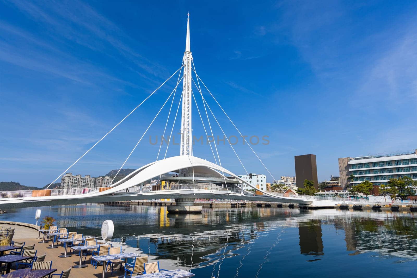 Taiwan, 02 February 2024: Scenery of the Great Harbor Bridge in the port of Kaohsiung in Taiwan