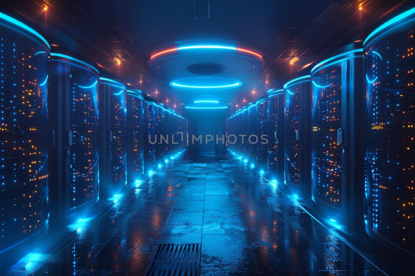 Step into a very long room where a myriad of lights illuminate the space, creating a mesmerizing spectacle. Whether bustling with people working diligently or serene and empty, this data center is a hub of activity.