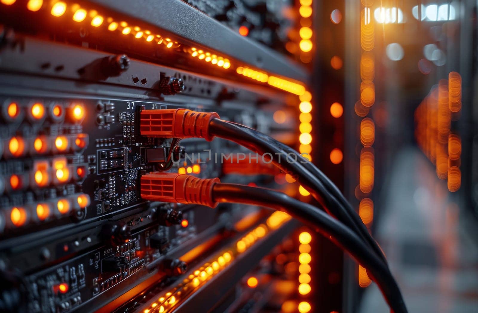 A symphony of technology unfolds in the data center as a close-up view reveals a rack of servers standing tall. The server room is either empty or bustling with people attending to the machines, ensuring seamless operation.