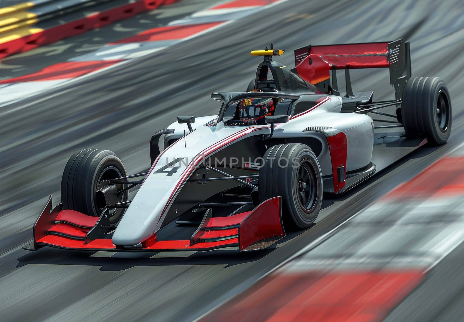 A sleek and powerful Formula 1 racing car speeds along the race track, its tires gripping the asphalt as it navigates tight corners and straightaways with precision and agility.