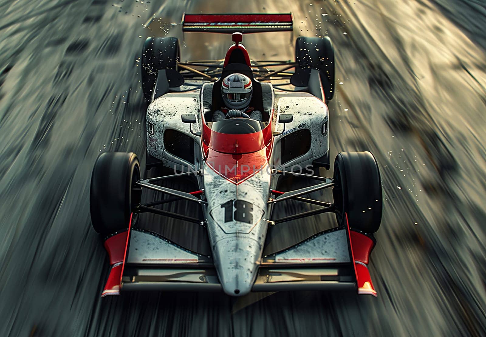 A vibrant red and white Formula 1 race car zooms around a track at high speed, displaying power and agility as it navigates the twists and turns of the course.