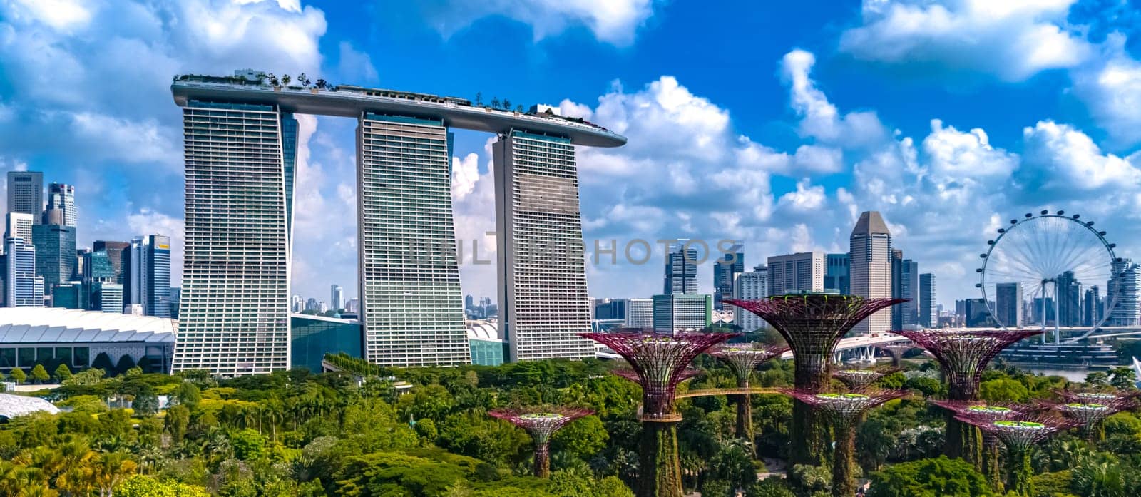 SINGAPORE - MAY 10, 2024: View of Gardens by the Bay and Marina Bay Sands in Singapore
