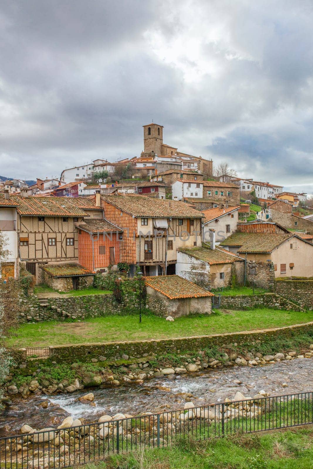 Hervas village seen from east hill, Ambroz Valley. Caceres, Extremadura, Spain