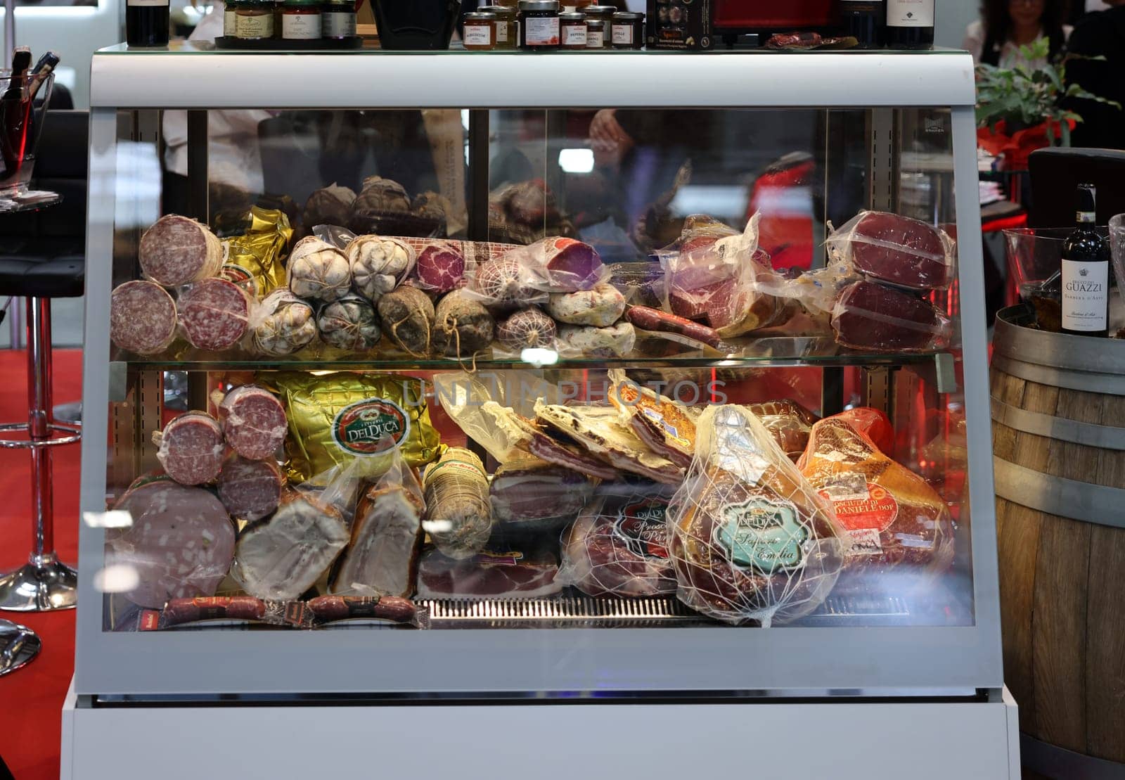 Cracow, Poland - November 3, 2021: Presentation of typical traditional Italian meat products at Enoexpo and Gastro Food - Trade Fair for Food and Drinks for Catering