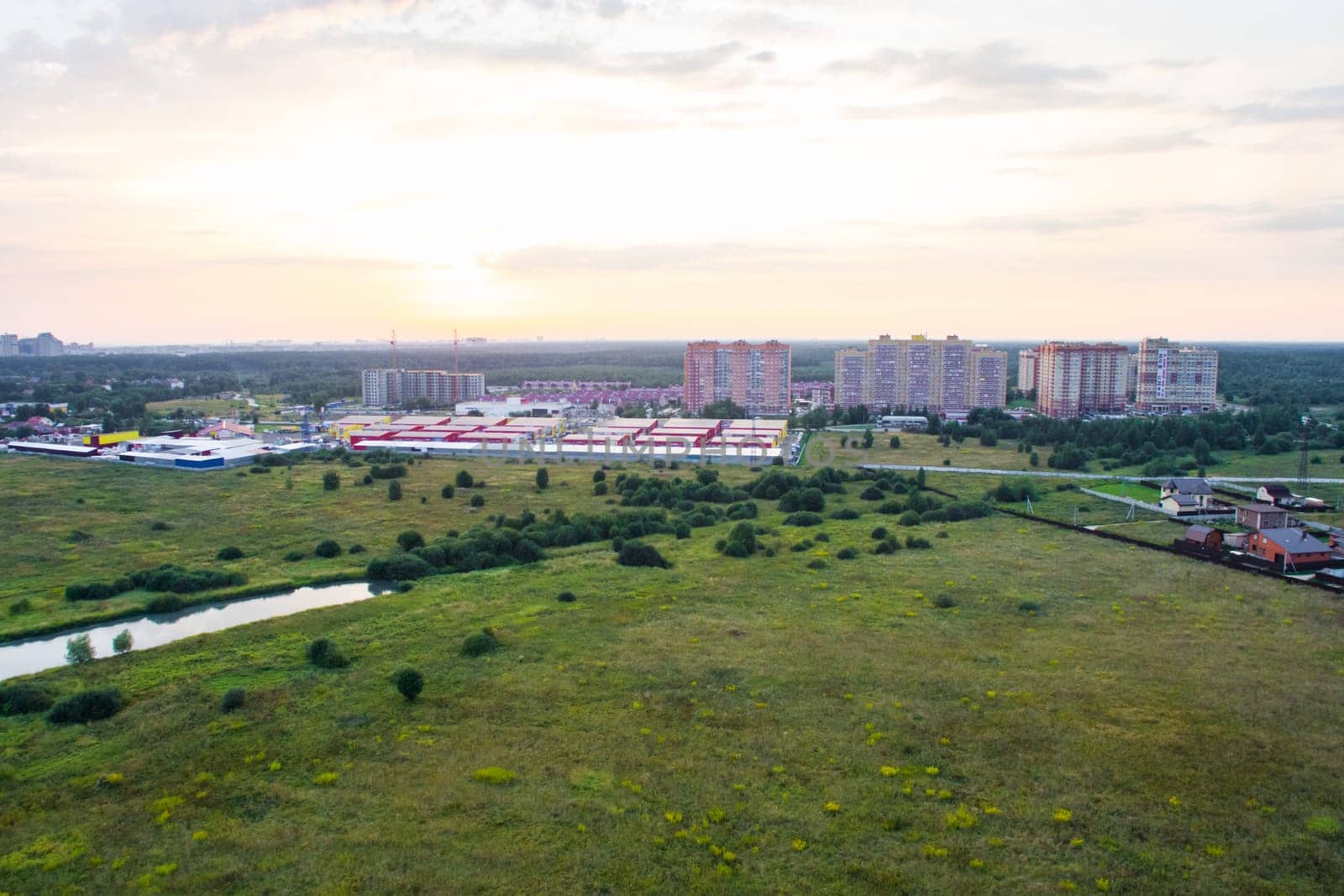 Top view of the city of Moscow, buildings and roads and other infrastructure of the city. Cityscape view from above.