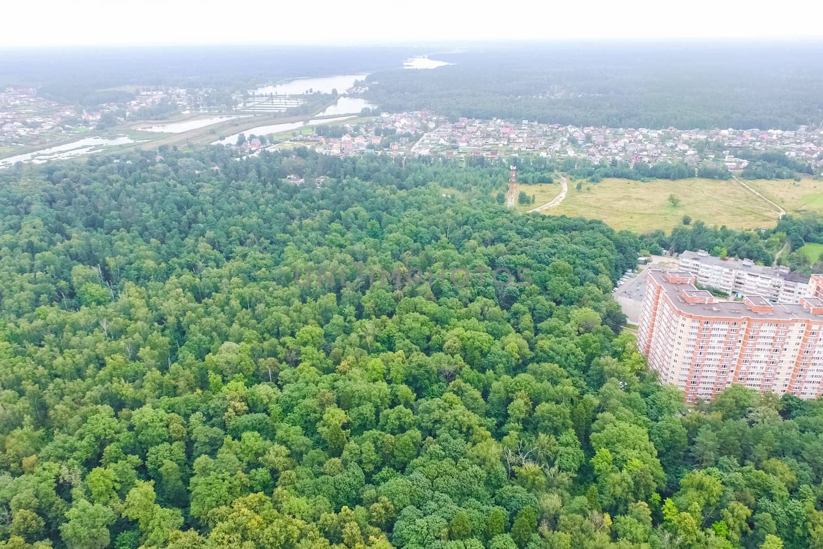 Top view of the village, fields and forests near the village