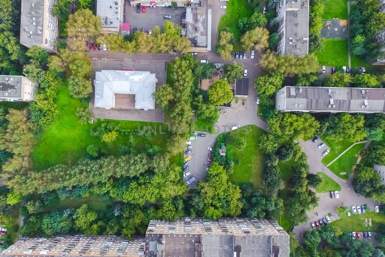 Top view of the city of Moscow, buildings and roads and other infrastructure of the city. Cityscape view from above.