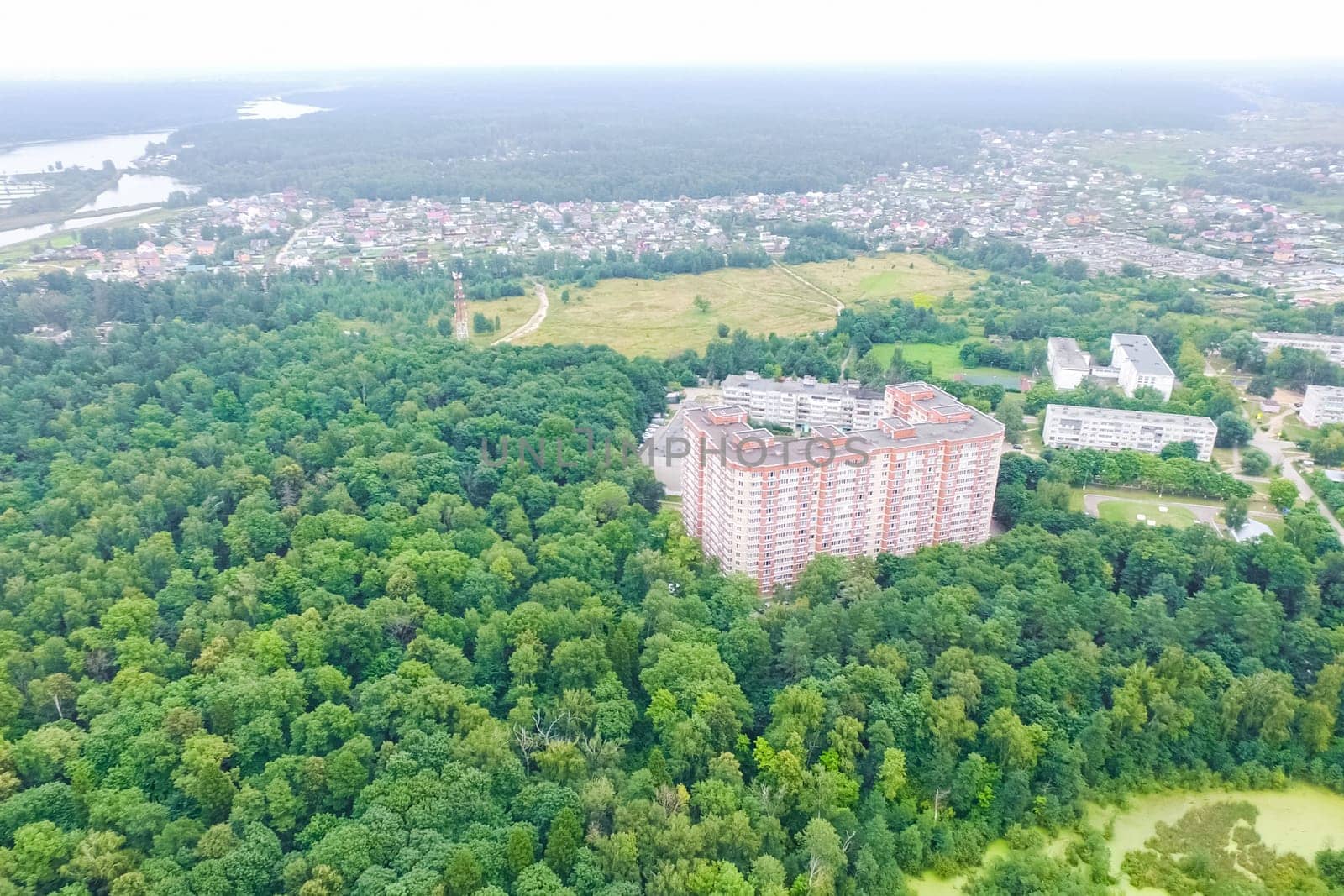 Top view of the village, fields and forests near the village