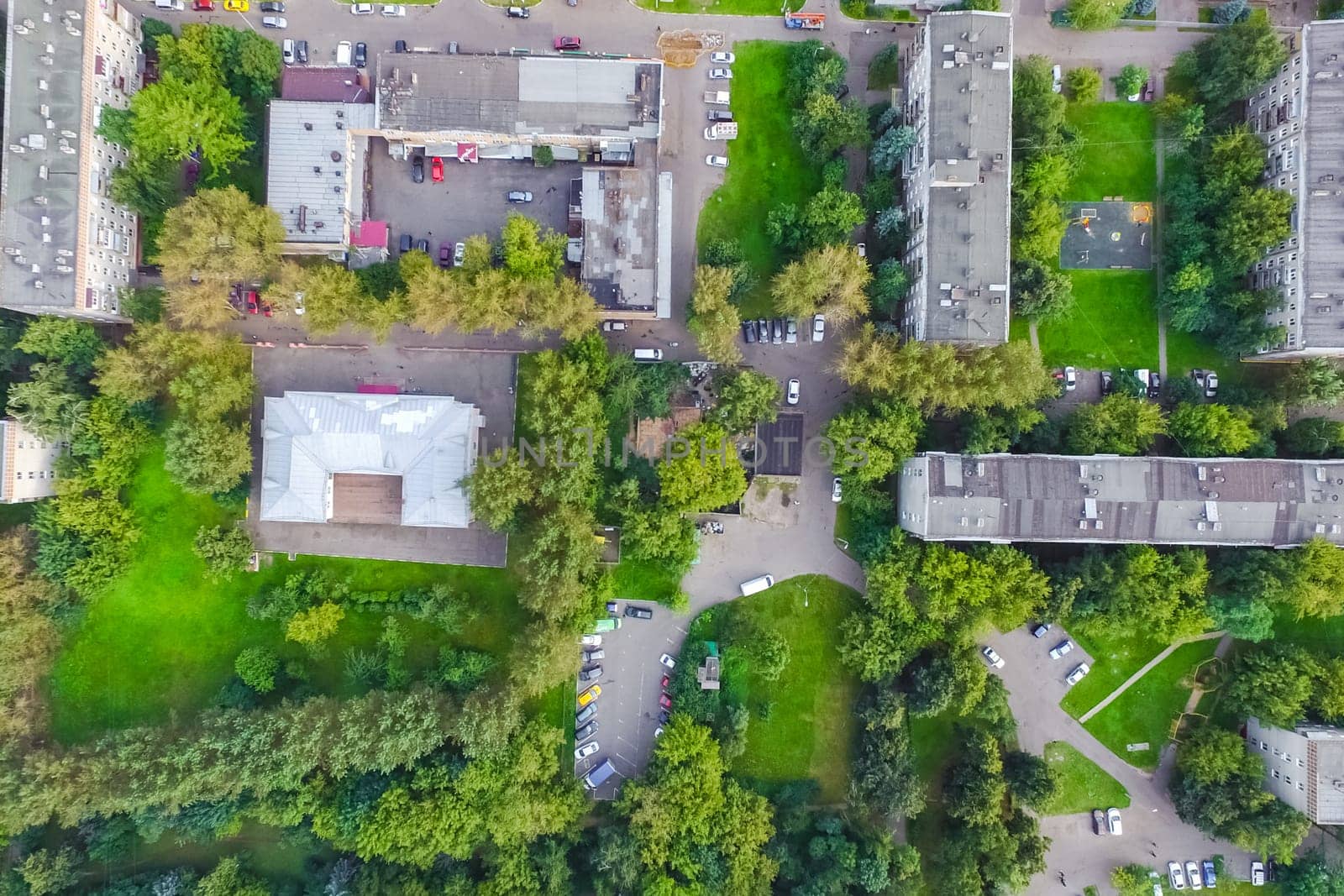 Top view of the city of Moscow, buildings and roads and other infrastructure of the city. Cityscape view from above.
