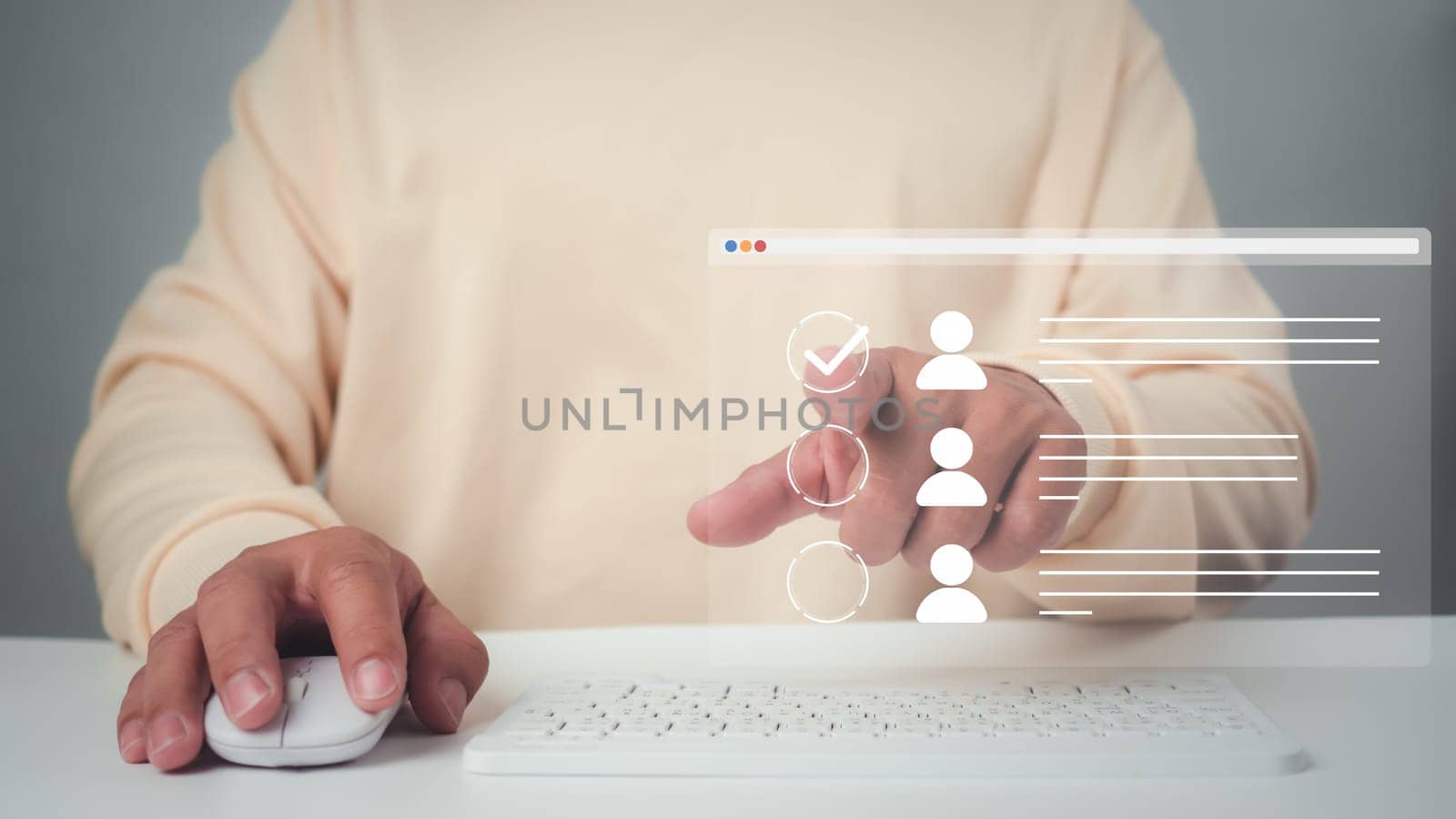 Human resources management concept, Hr, HRM,  Check resume, Screening employee information, job applicants, Employees must complete the online survey form, Checklist for employment.