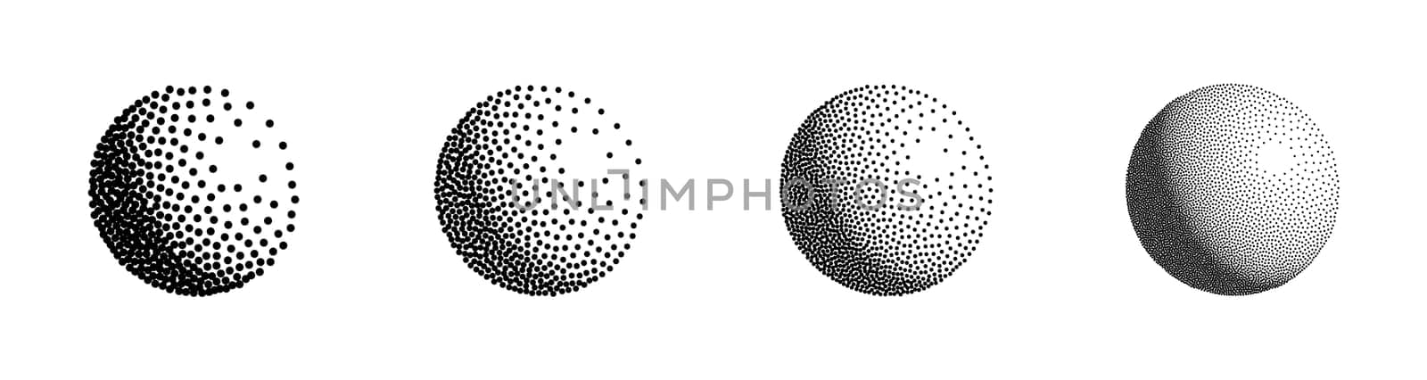 Dotwork 3D Spheres vector set. Grain texture