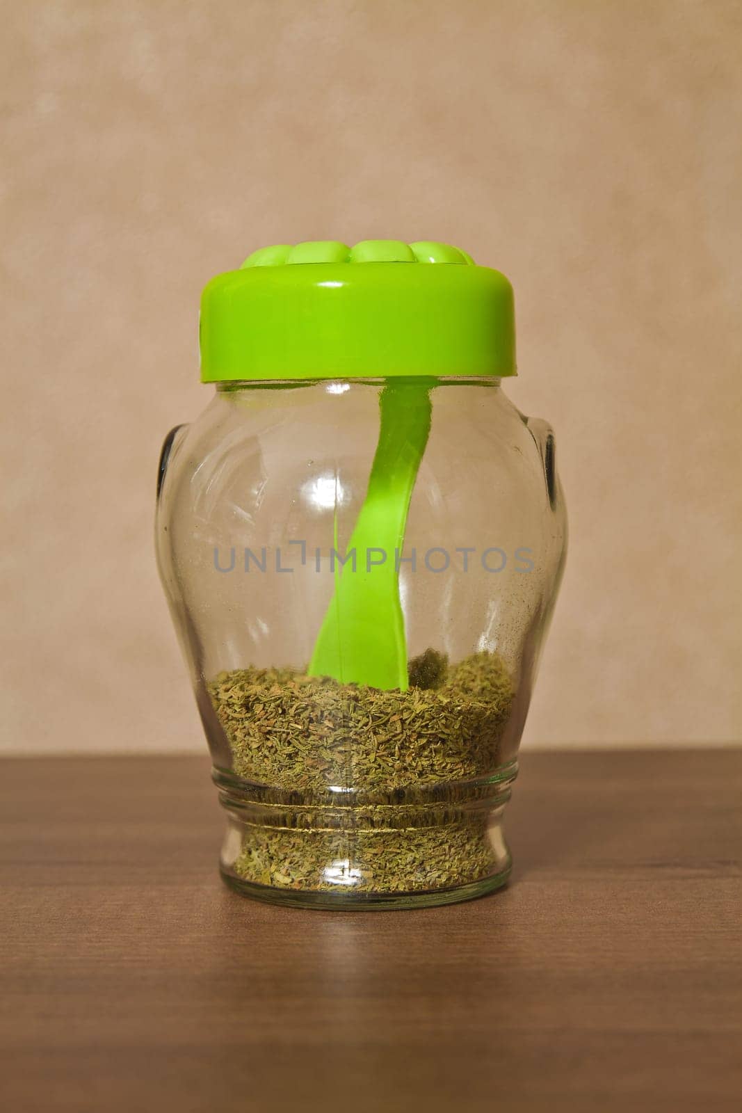 Closed glass jar kitchen storage spices