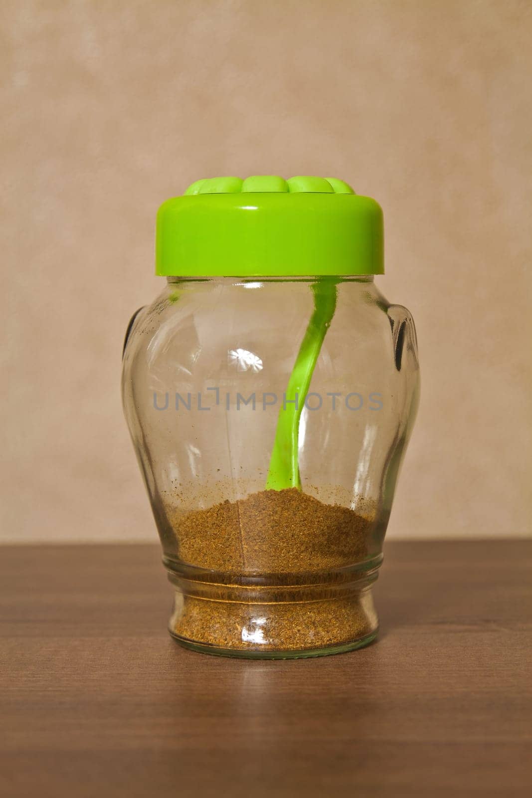 Closed glass jar kitchen storage spices