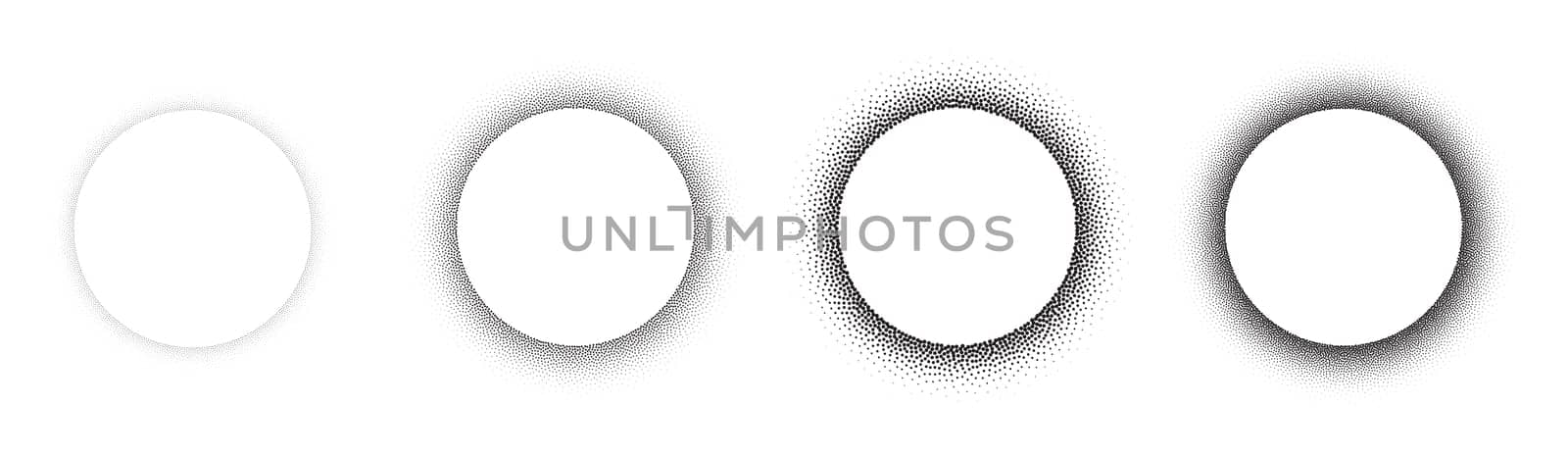 Set of stippling round frames. Vector dotted circle