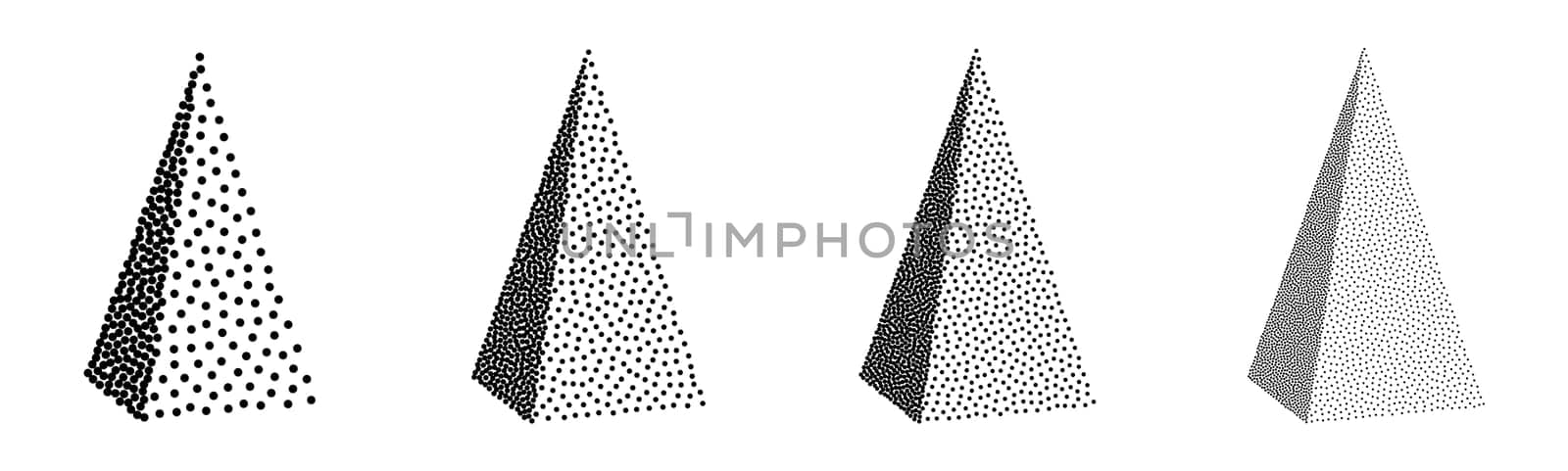 Set of 3D pyramids in halftone dotwork style