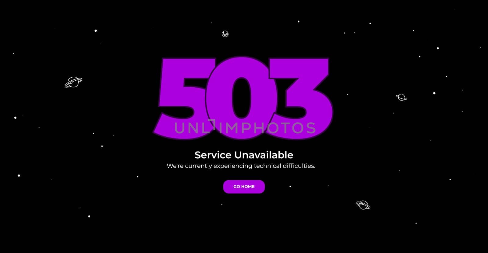 503 Service Temporarily Unavailable error page. Vector layout