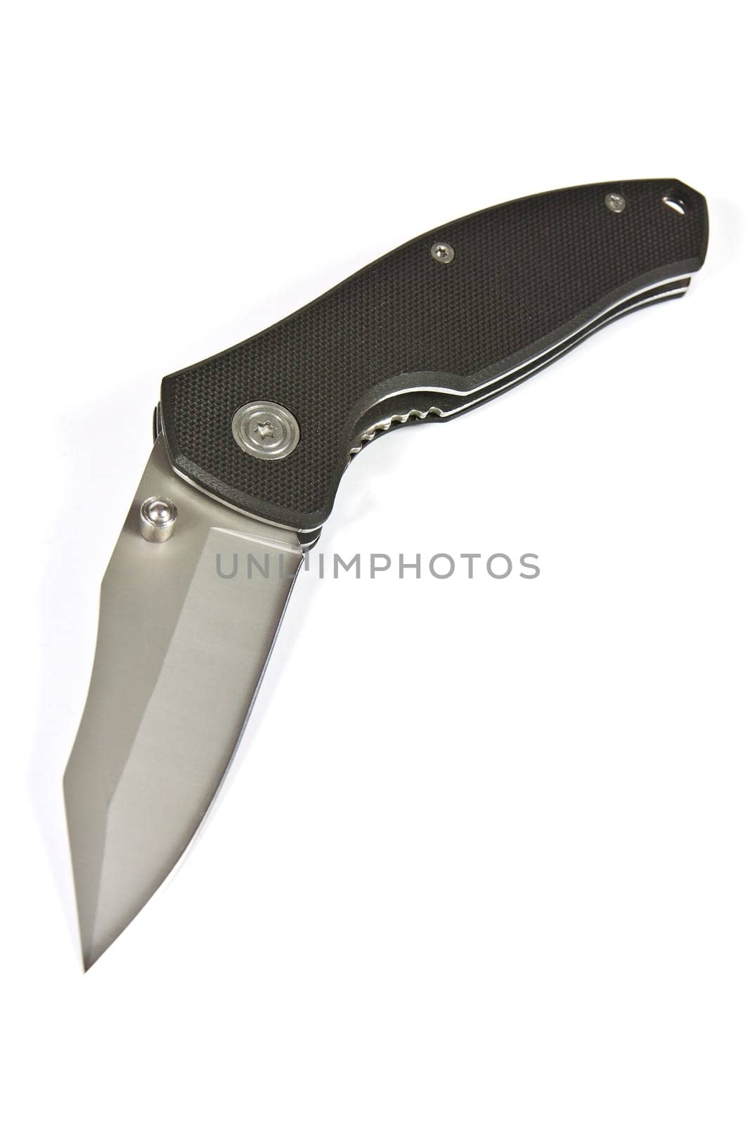 Folding pocket knife with a locking mechanism on a white background