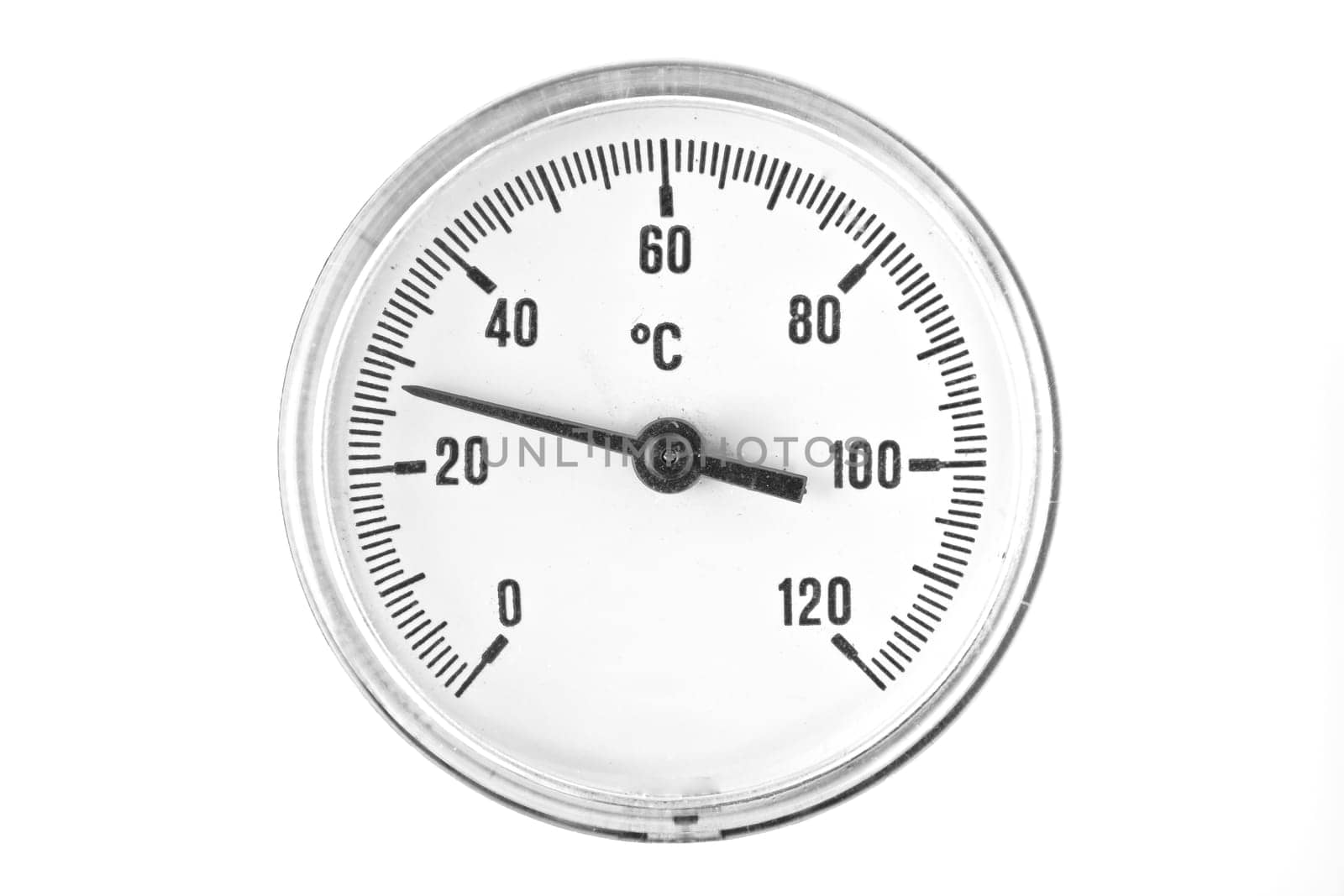Industrial Thermometer with round analog dial with Arabic numerals