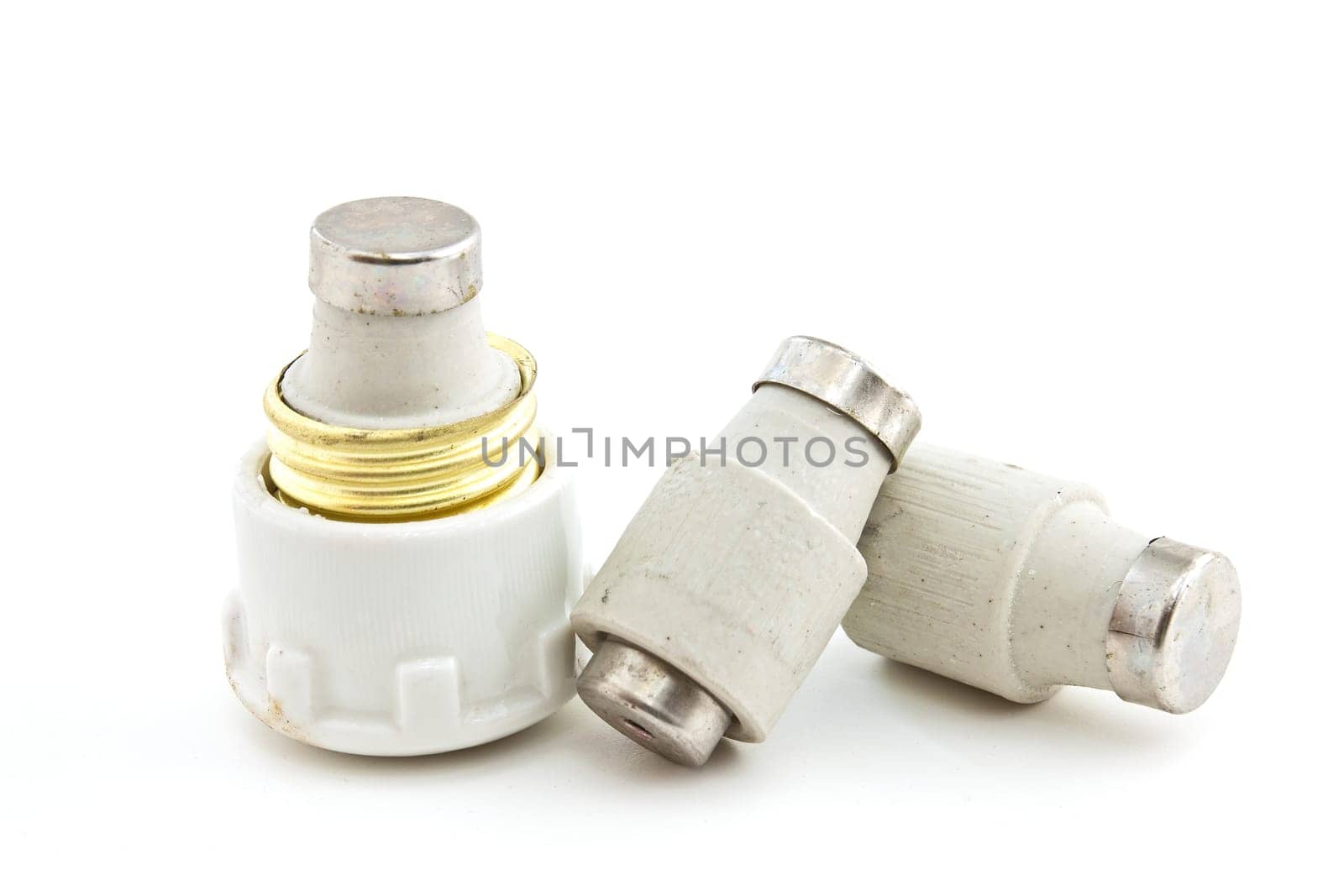 Ceramic fuses for domestic electrical installation on a white background