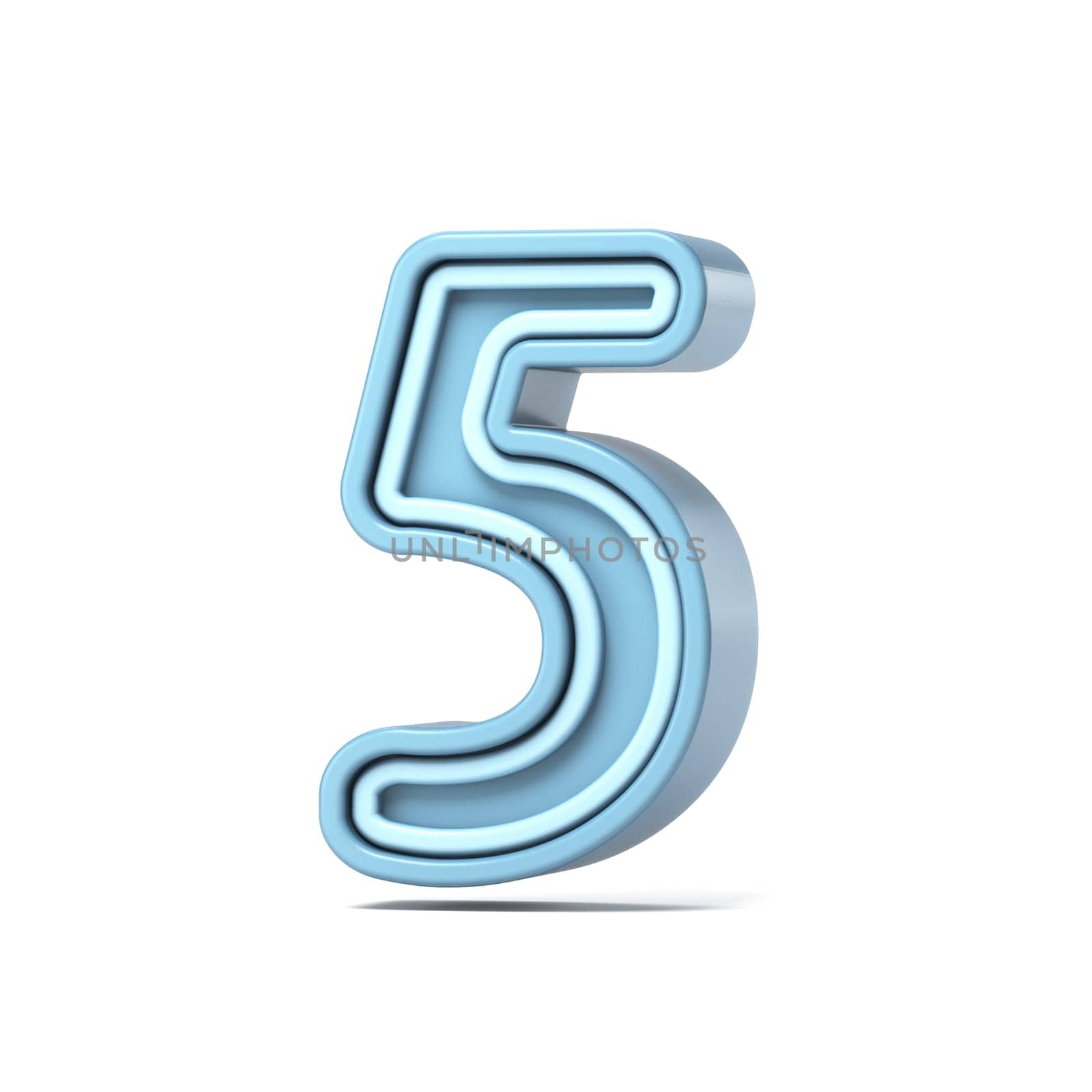 Pastel blue font Number 5 FIVE 3D rendering illustration isolated on white background