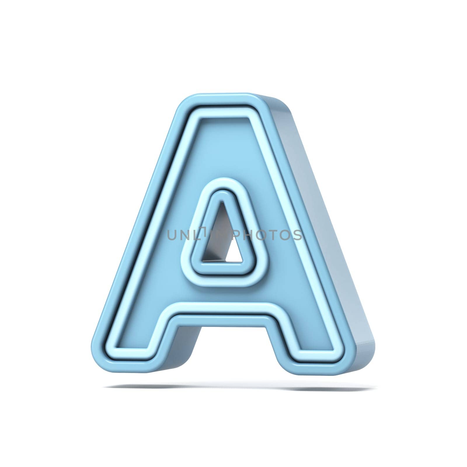 Pastel blue font Letter A 3D rendering illustration isolated on white background