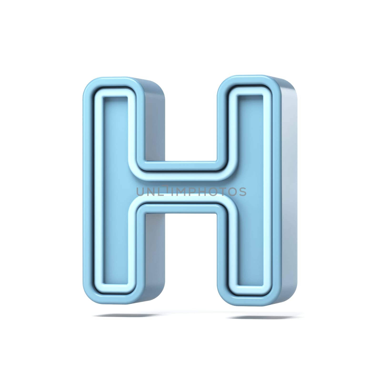 Pastel blue font Letter H 3D rendering illustration isolated on white background