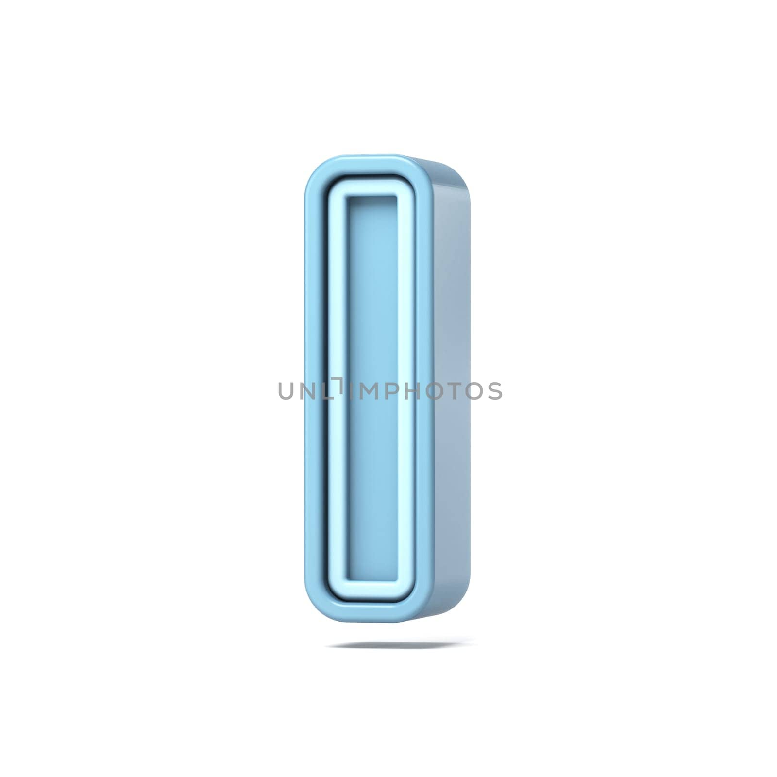 Pastel blue font Letter I 3D rendering illustration isolated on white background