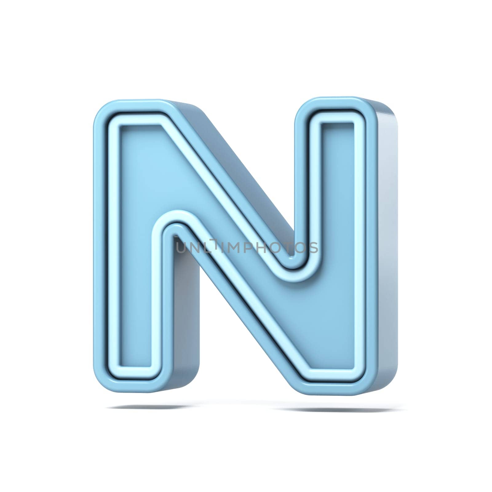 Pastel blue font Letter N 3D rendering illustration isolated on white background