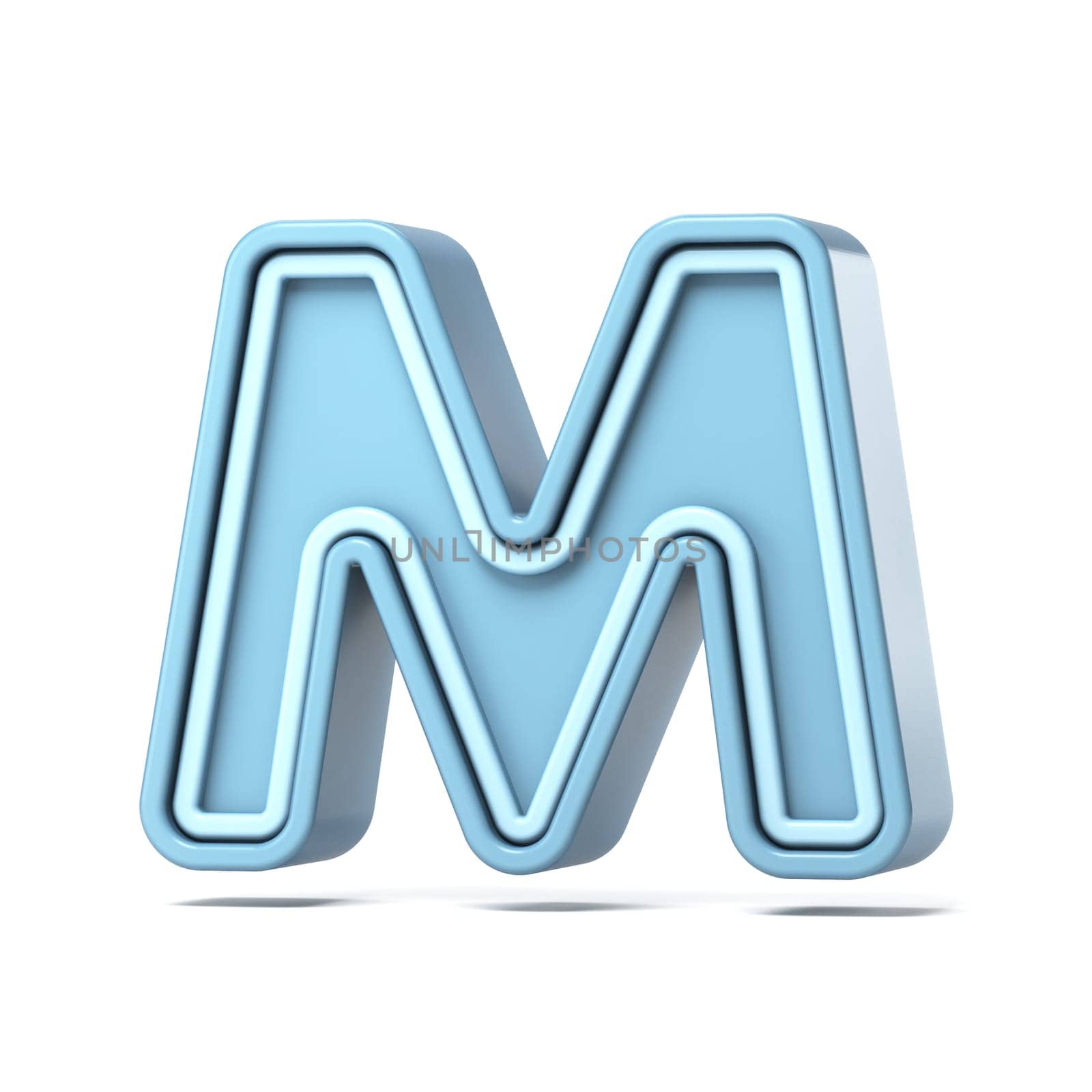 Pastel blue font Letter M 3D rendering illustration isolated on white background