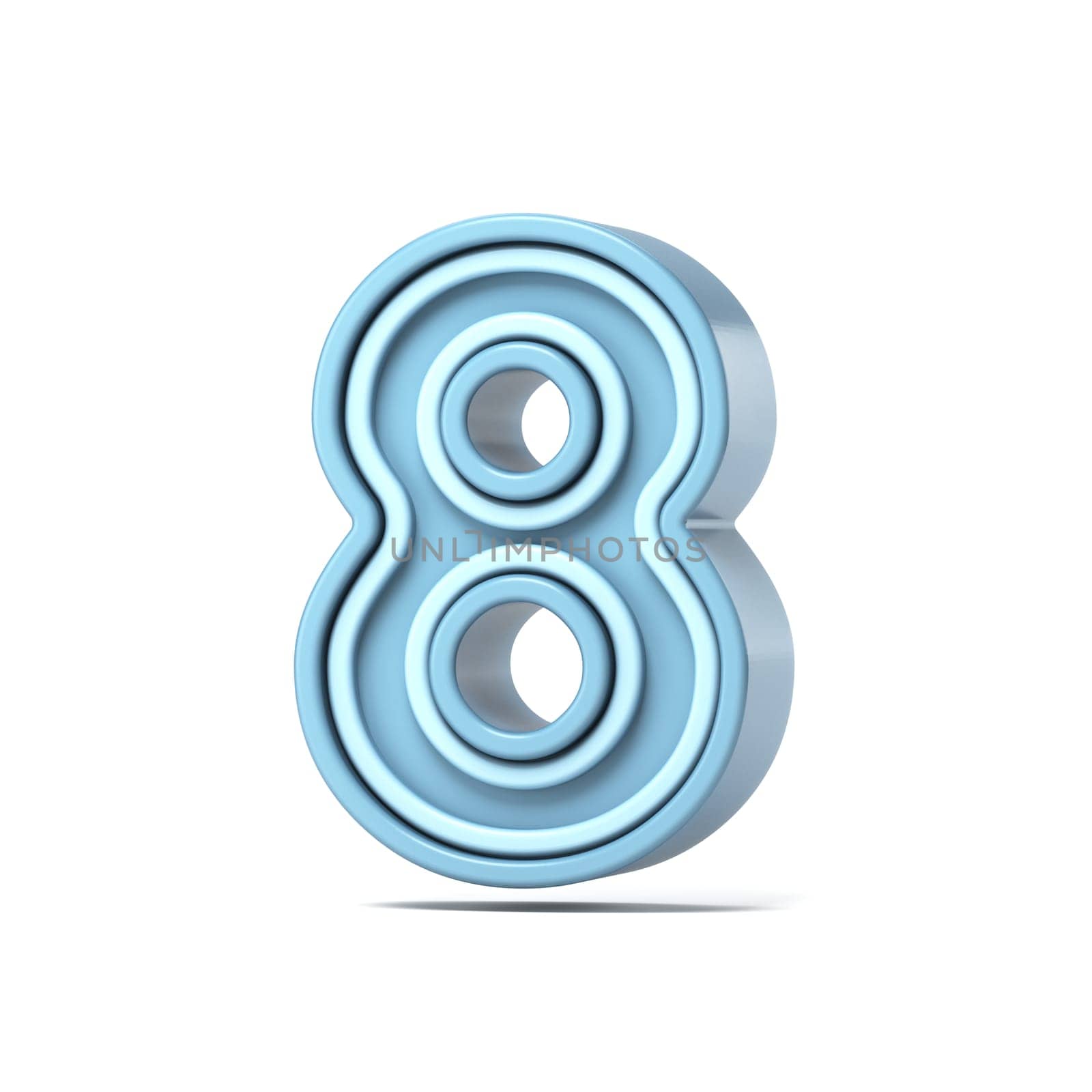 Pastel blue font Number 8 EIGHT 3D rendering illustration isolated on white background