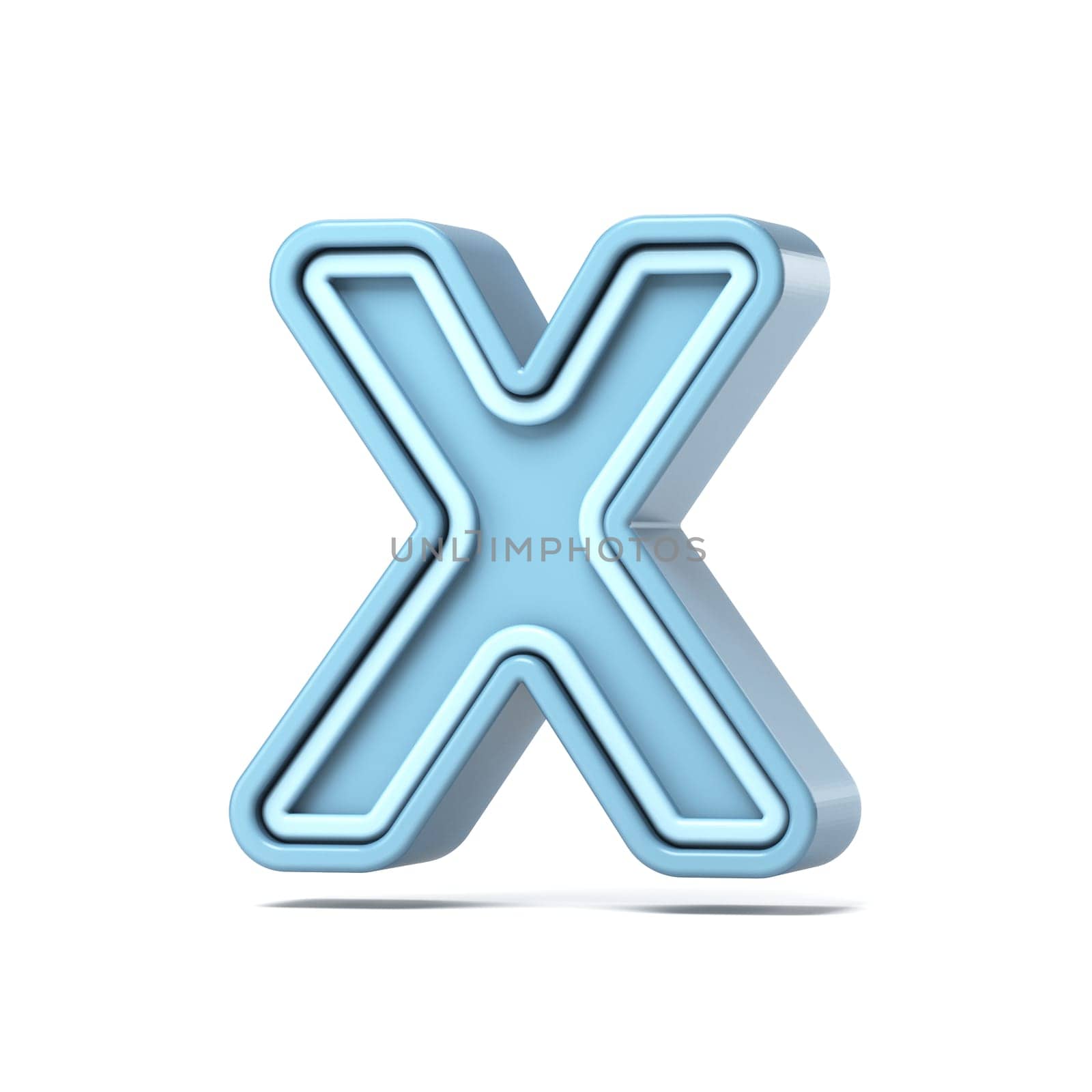 Pastel blue font Letter X 3D rendering illustration isolated on white background