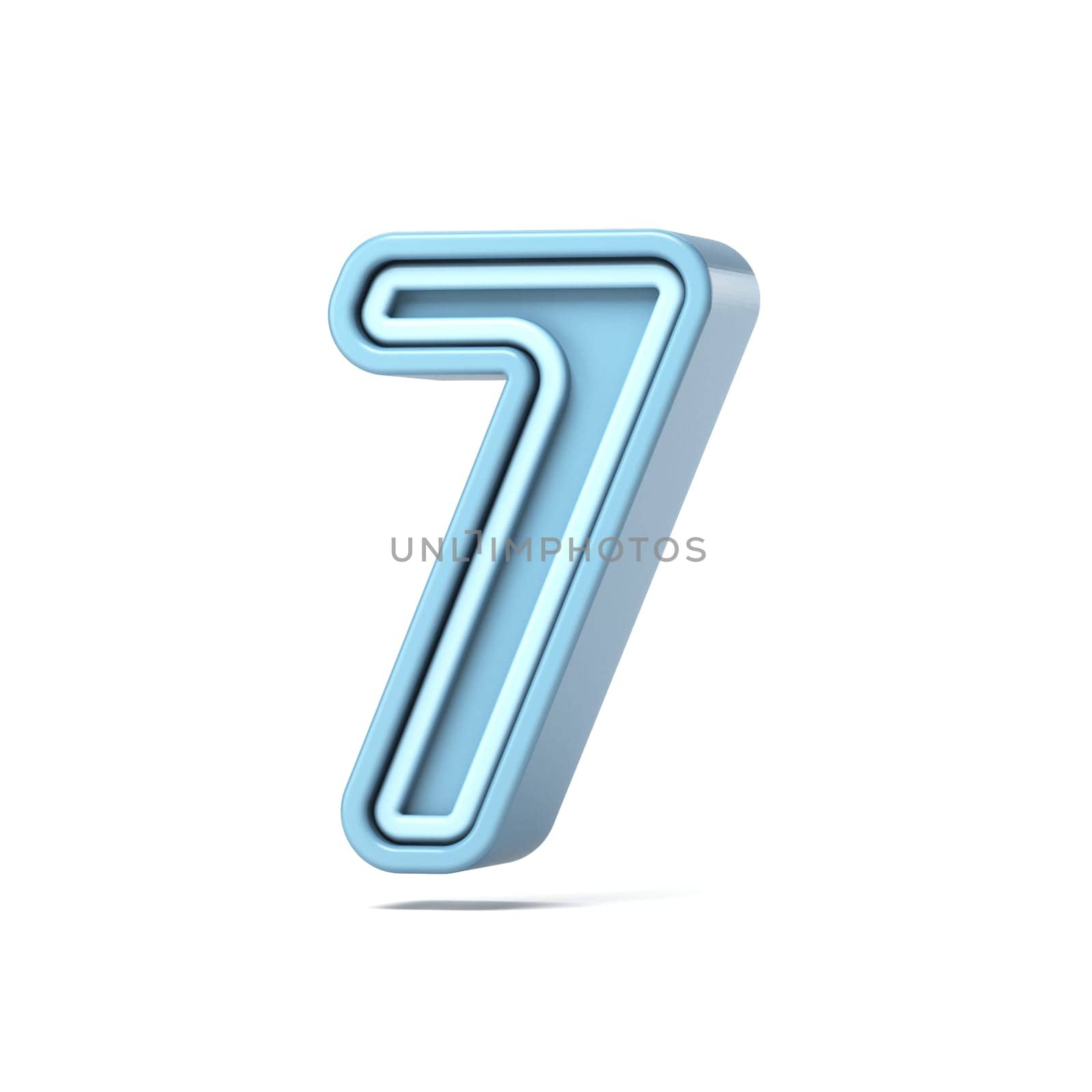 Pastel blue font Number 7 SEVEN 3D rendering illustration isolated on white background