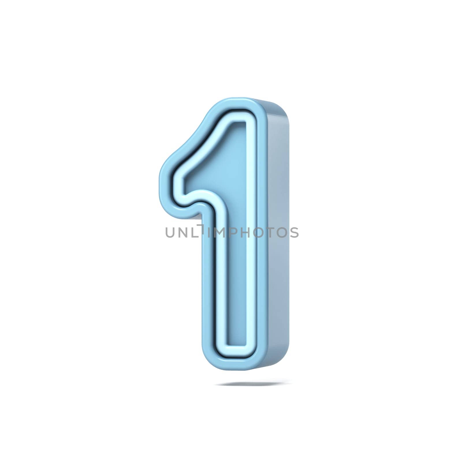 Pastel blue font Number 1 ONE 3D rendering illustration isolated on white background