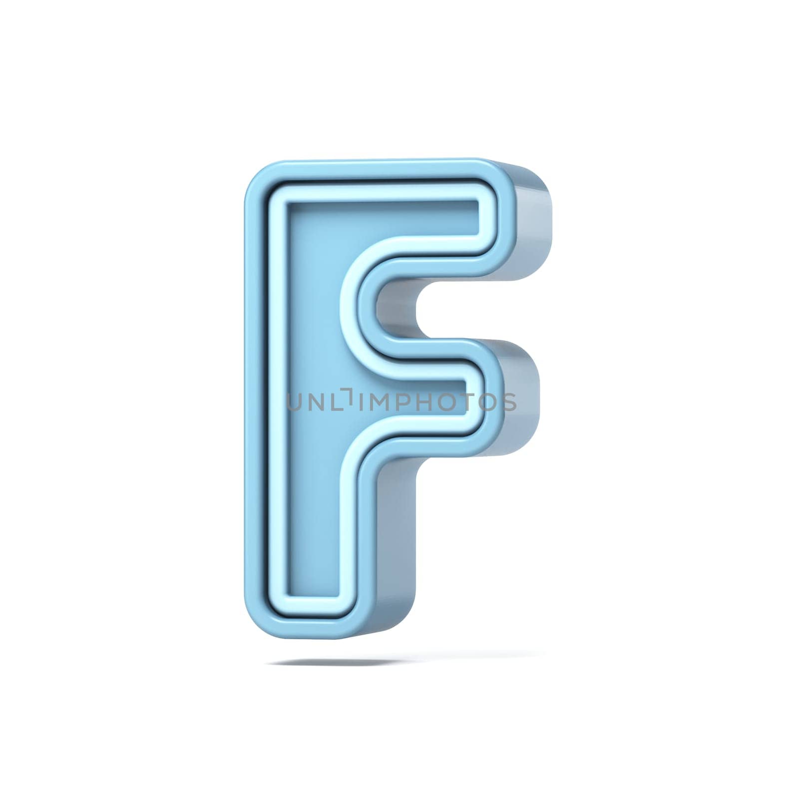 Pastel blue font Letter F 3D rendering illustration isolated on white background