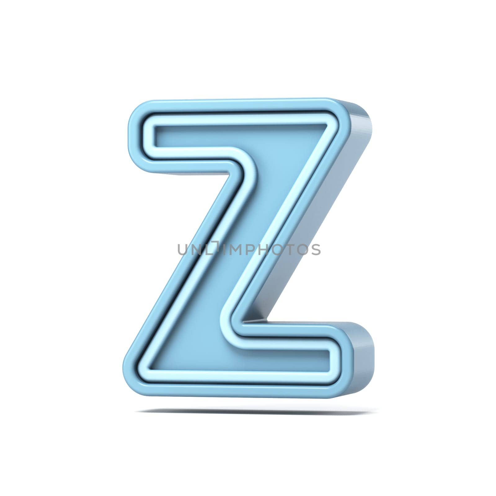 Pastel blue font Letter Z 3D rendering illustration isolated on white background