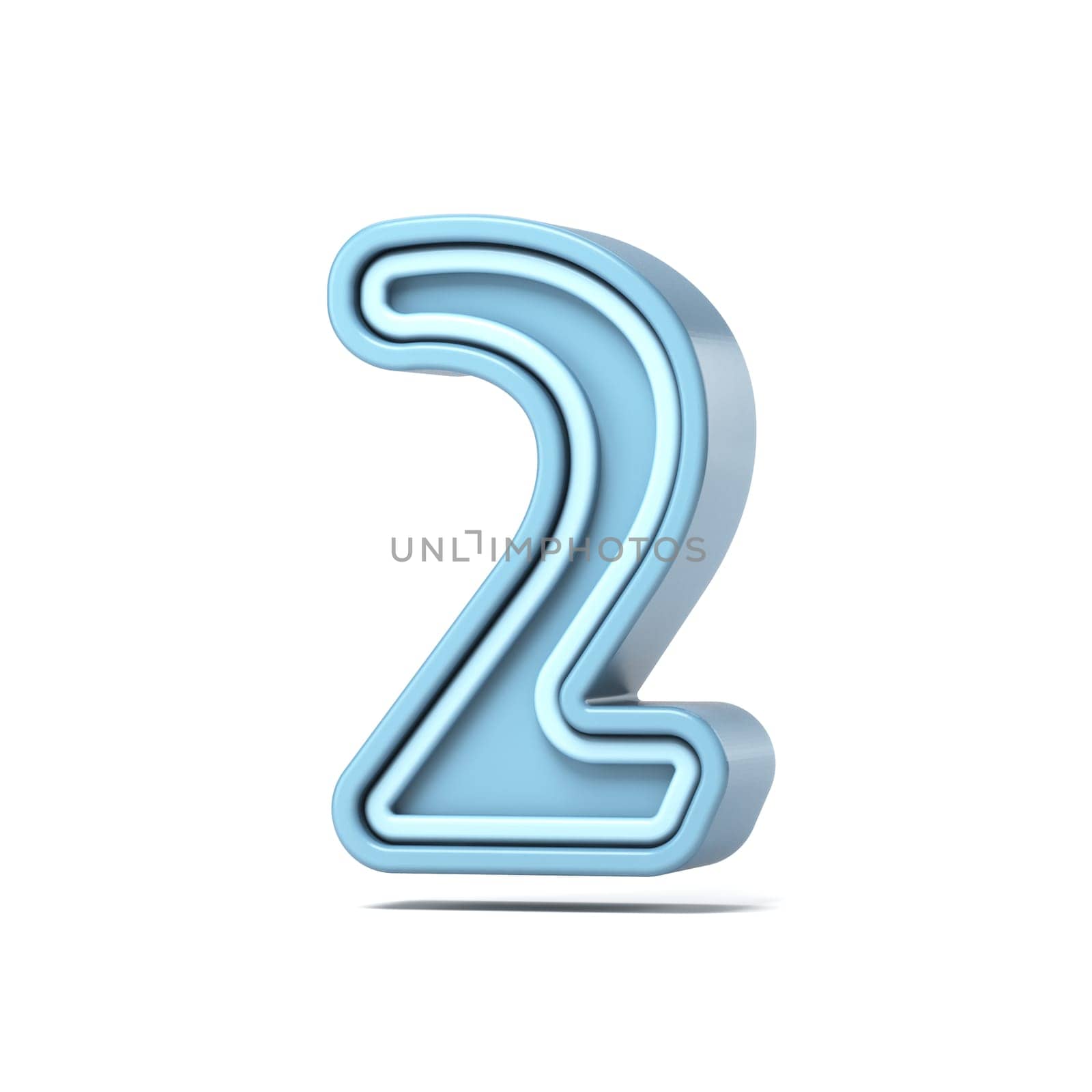 Pastel blue font Number 2 TWO 3D rendering illustration isolated on white background