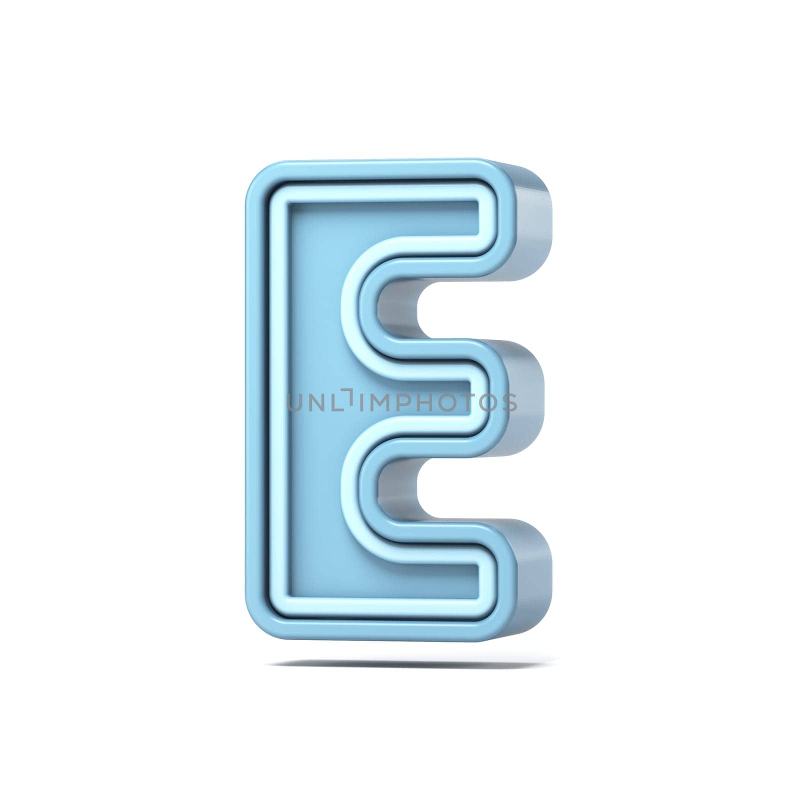 Pastel blue font Letter E 3D rendering illustration isolated on white background