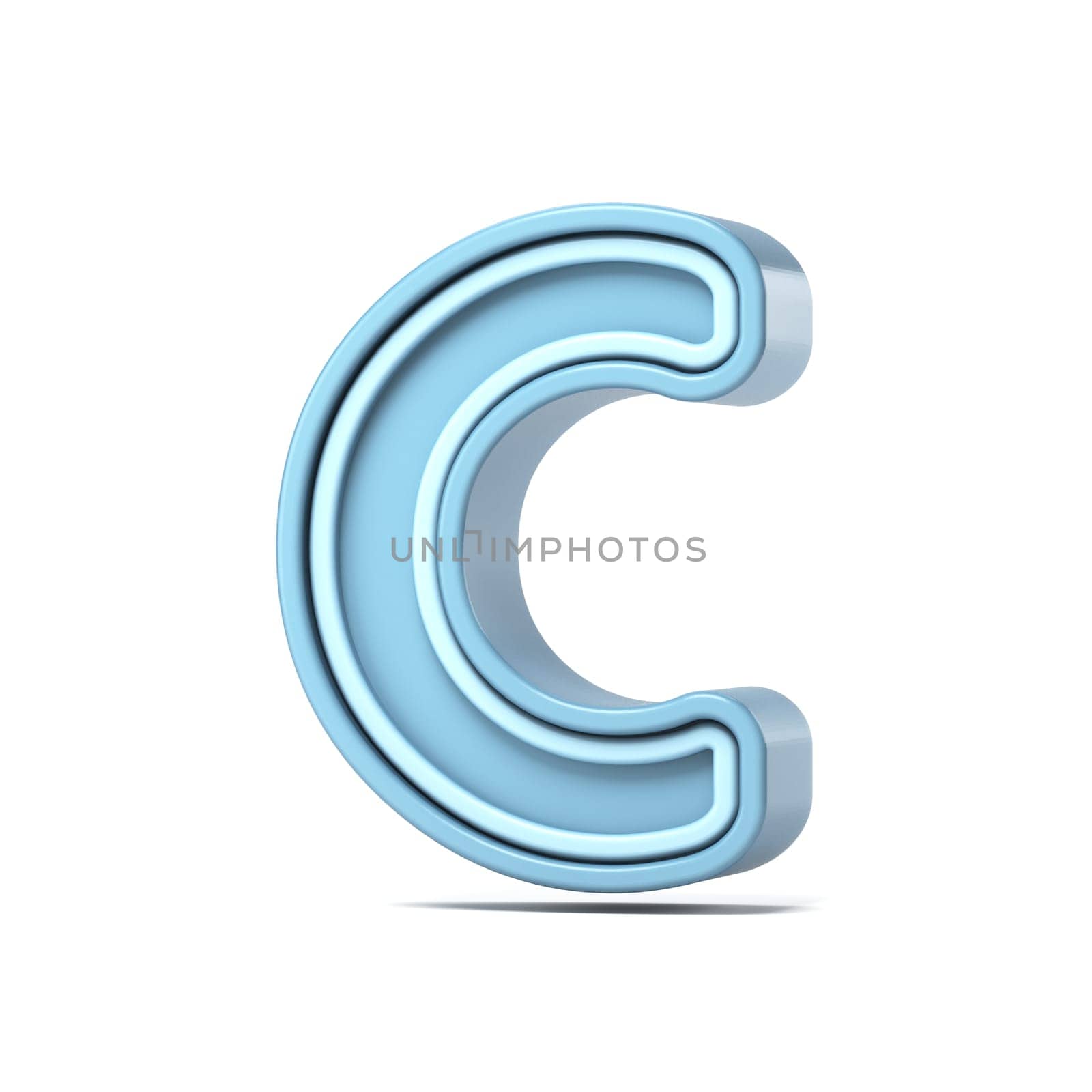 Pastel blue font Letter C 3D rendering illustration isolated on white background